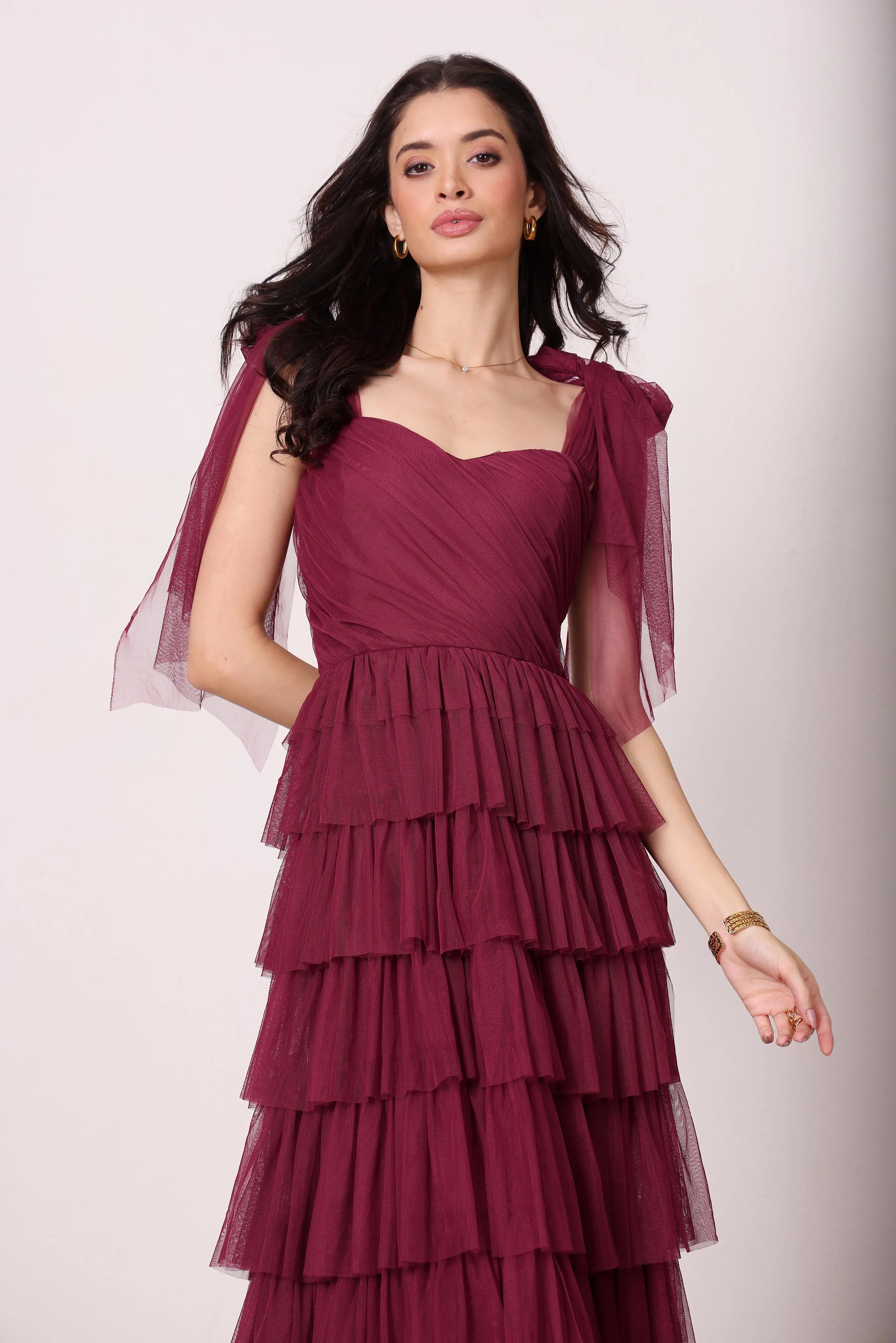 Ophelia Fig Maxi Dress with Tie Detail sold by Lace & Beads product image thumbnail 5