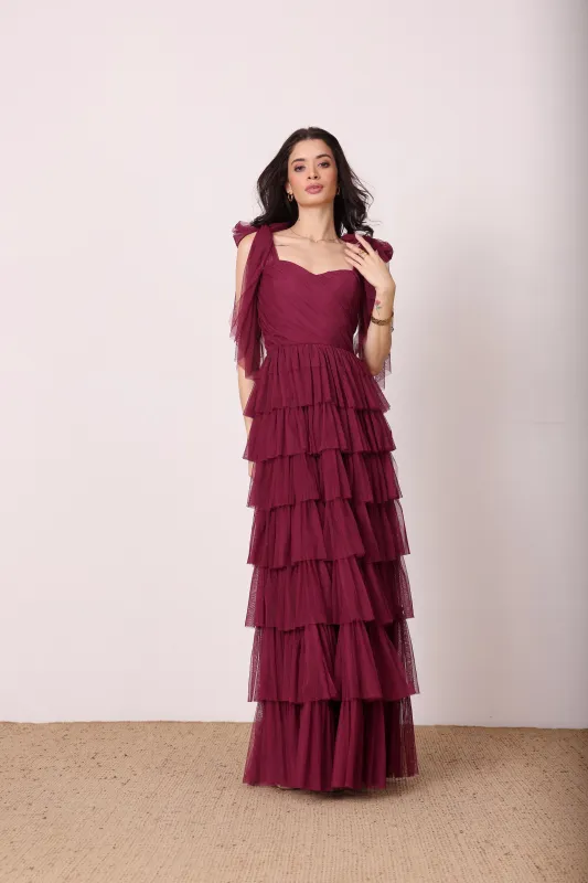 Ophelia Fig Maxi Dress with Tie Detail sold by Lace & Beads