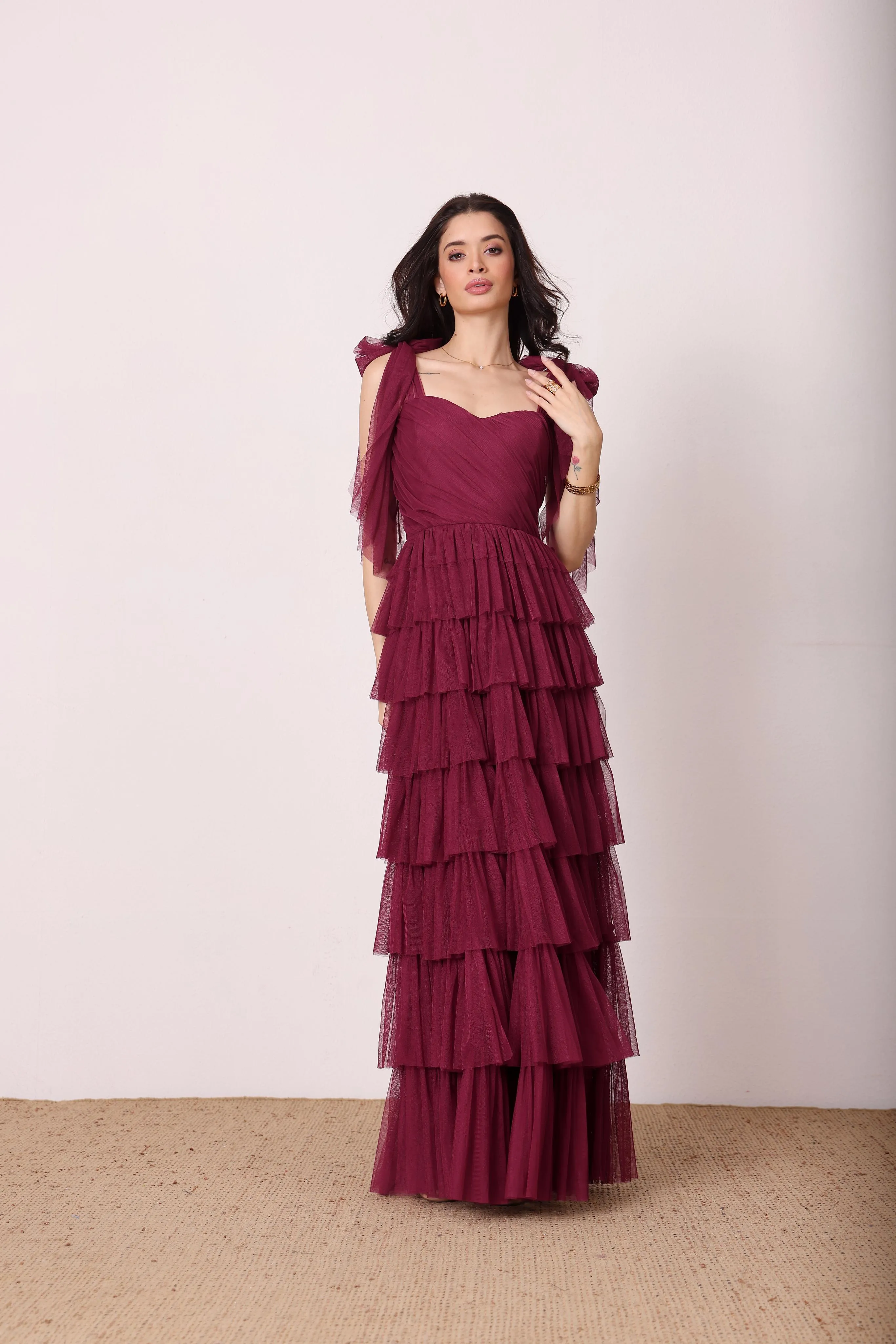 Ophelia Fig Maxi Dress with Tie Detail sold by Lace & Beads