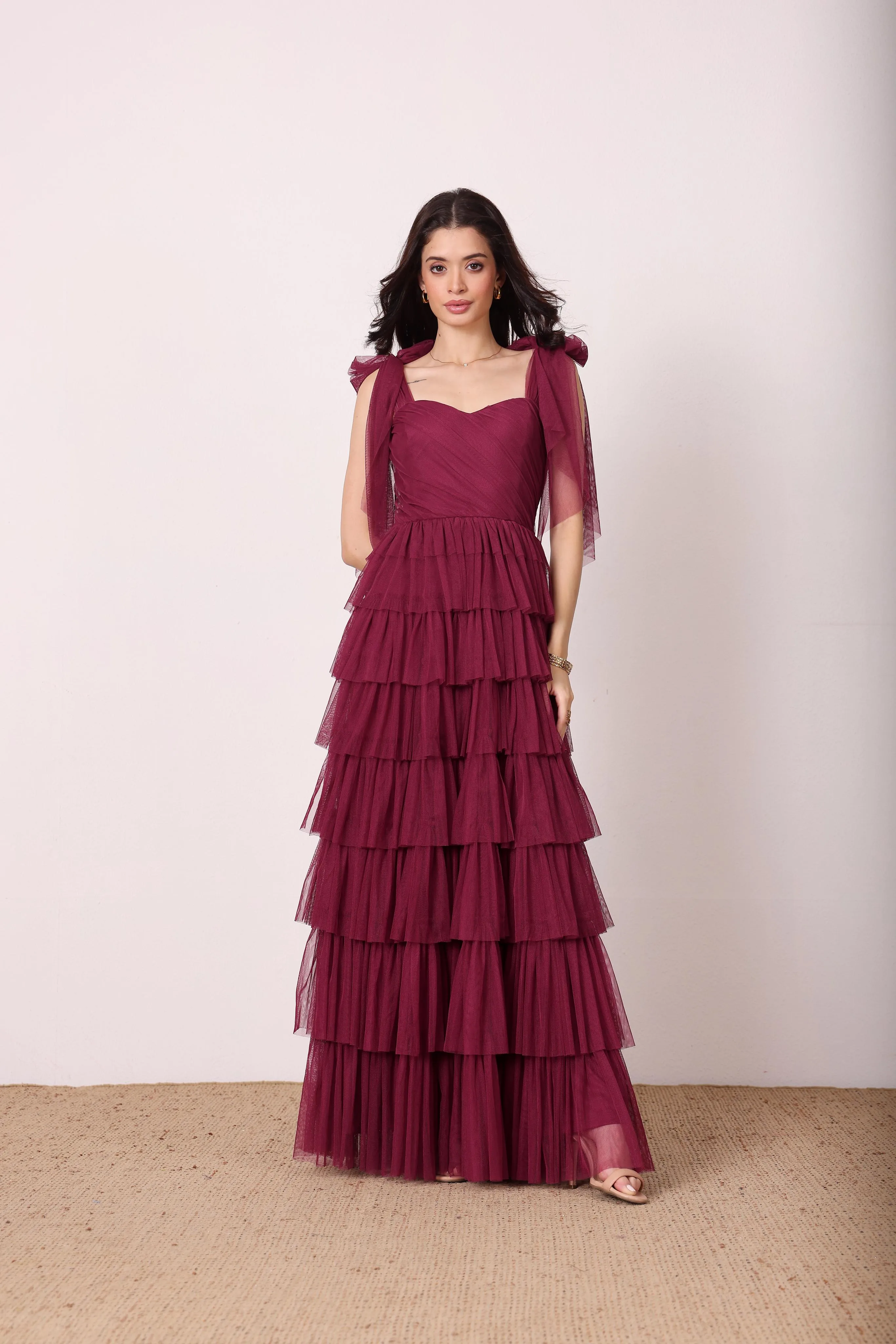 Ophelia Fig Maxi Dress with Tie Detail sold by Lace & Beads product image thumbnail 3