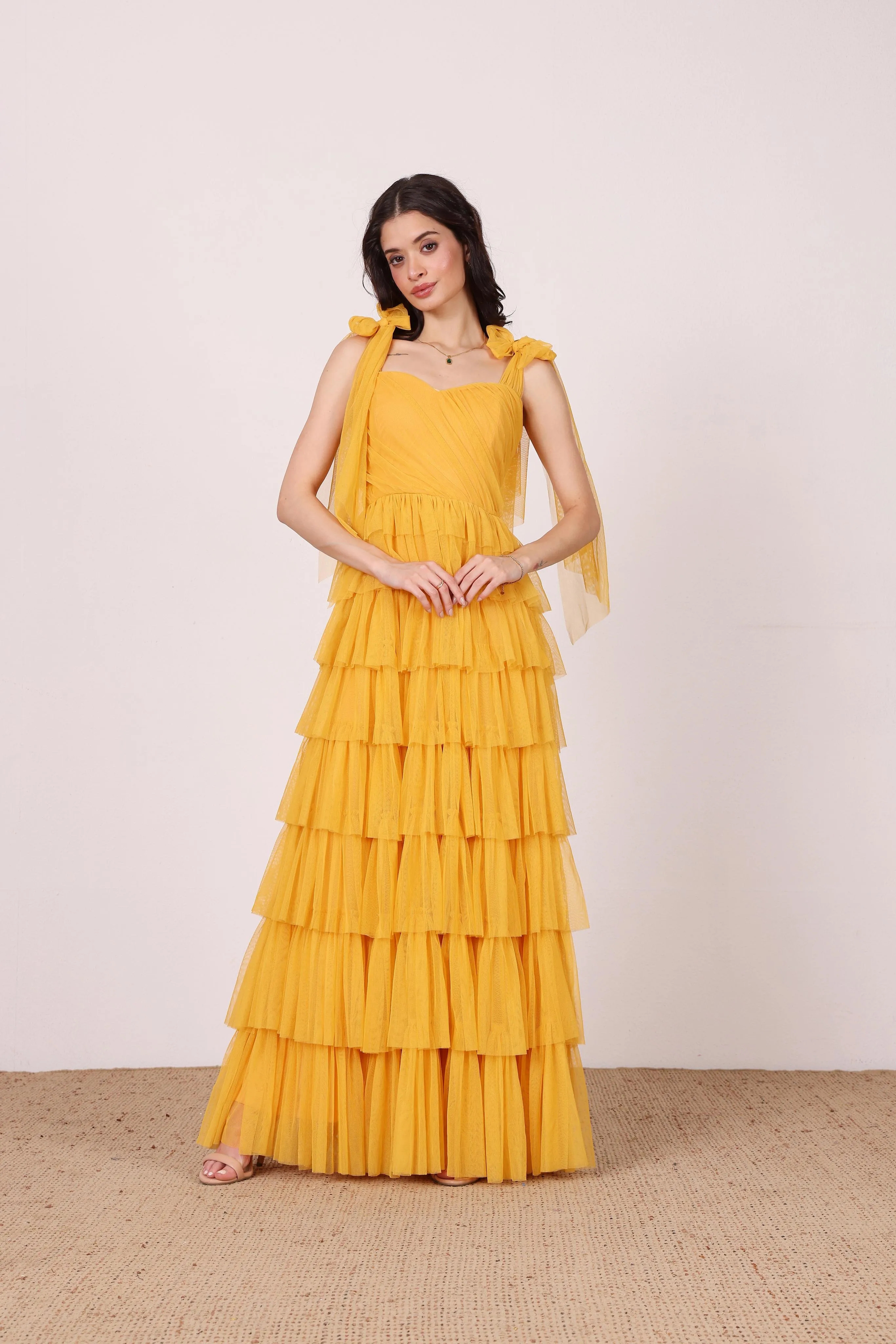 Ophelia Butterscotch Maxi Dress with Tie Detail sold by Lace & Beads