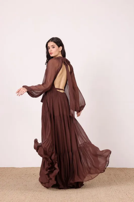 Rosetta Maxi Dress in Chocolate Brown sold by Lace & Beads