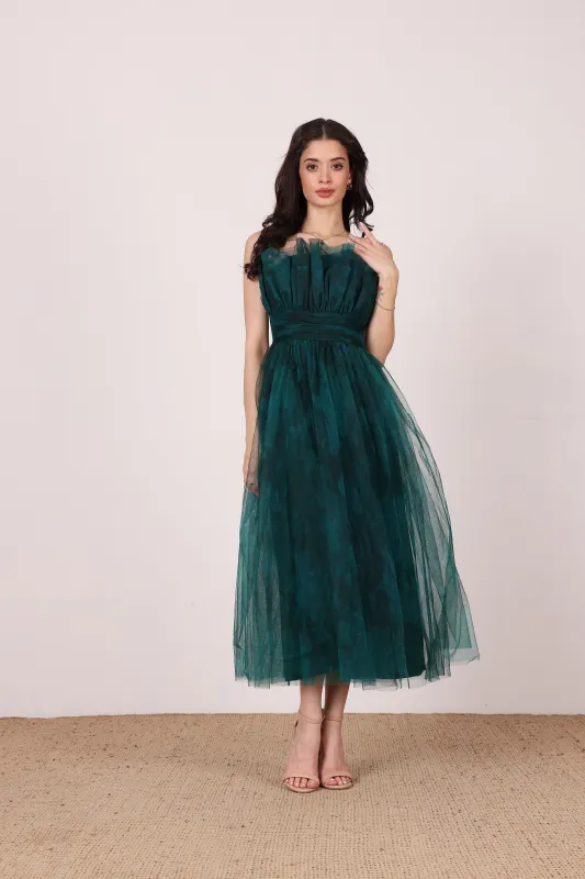 Nusrat Midi Dress in Jade Green Floral sold by Lace & Beads