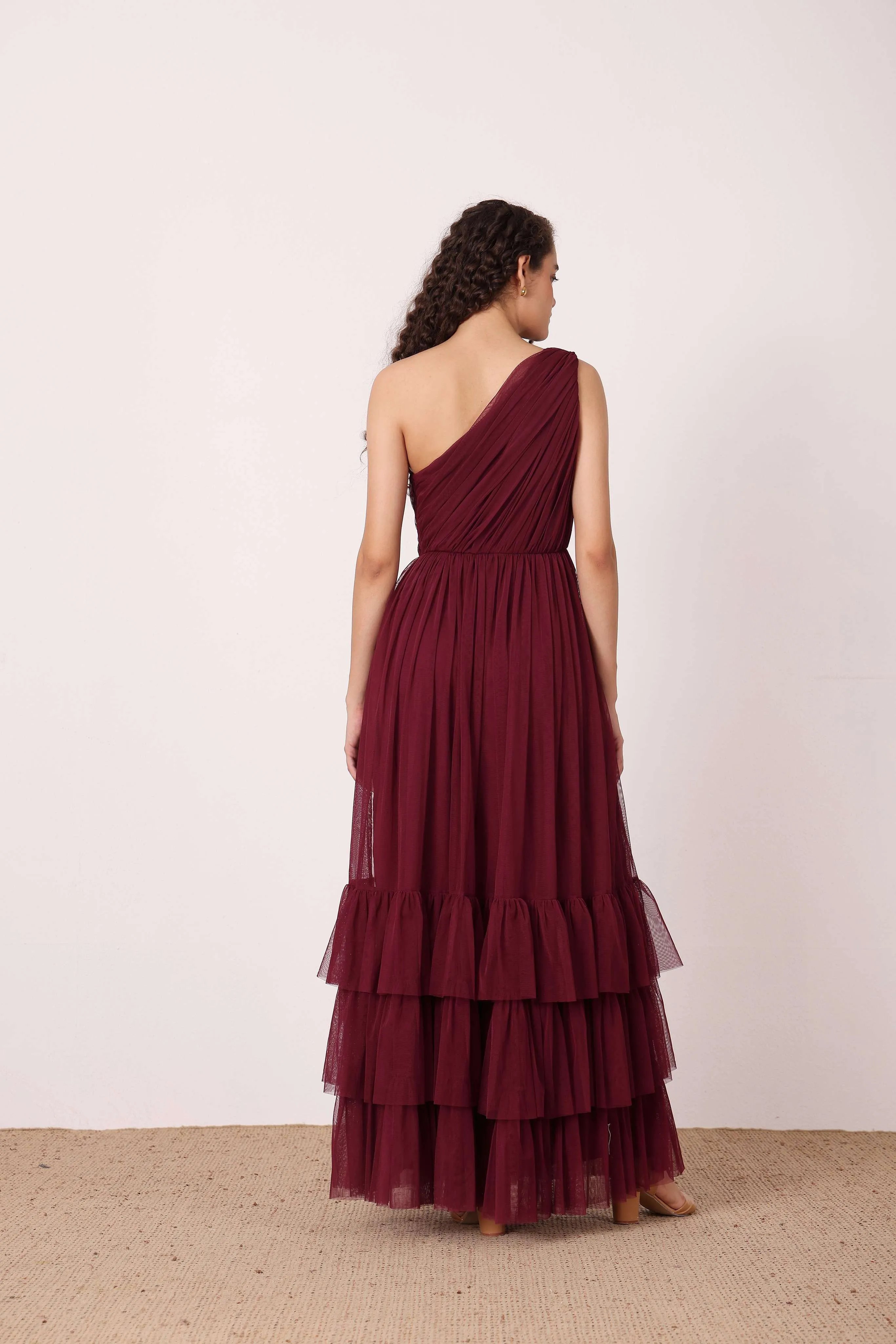 Nicolette One Shoulder Maxi Dress in Wine sold by Lace & Beads product image thumbnail 2