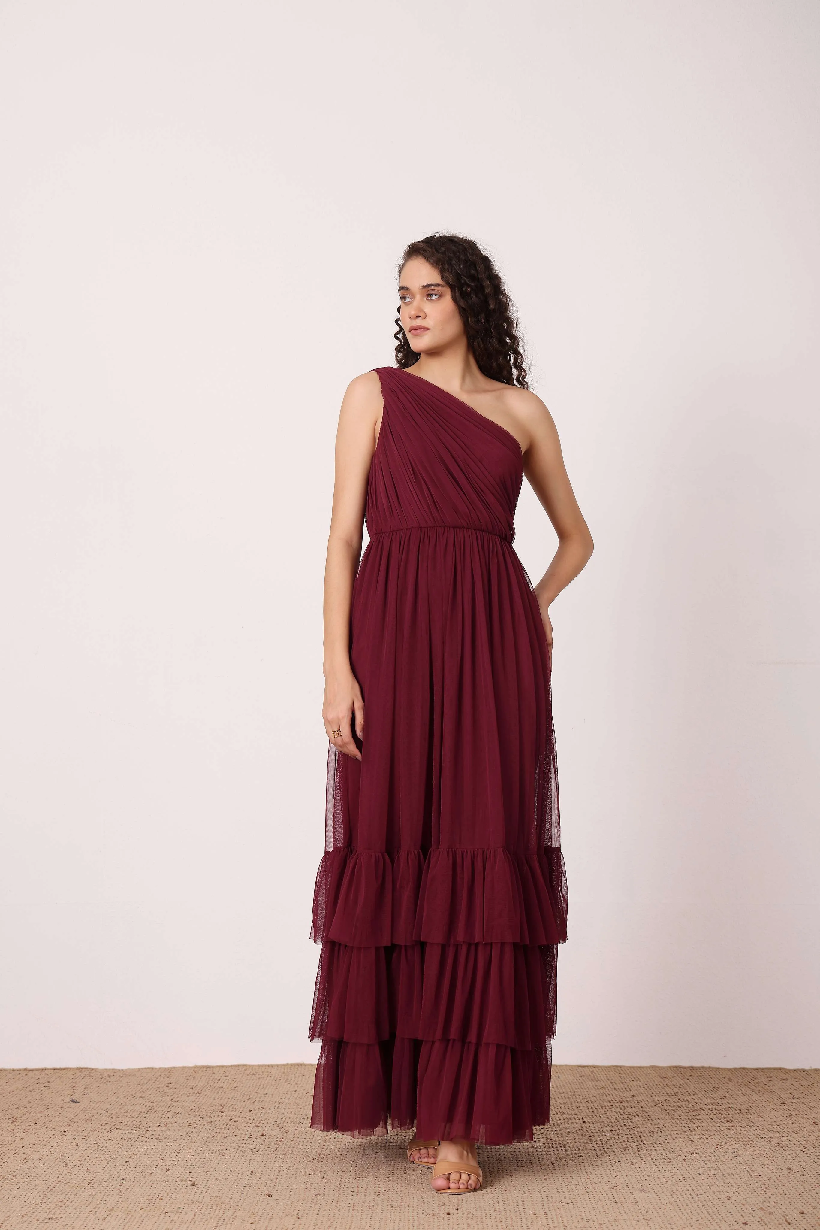 Nicolette One Shoulder Maxi Dress in Wine sold by Lace & Beads product image thumbnail 4