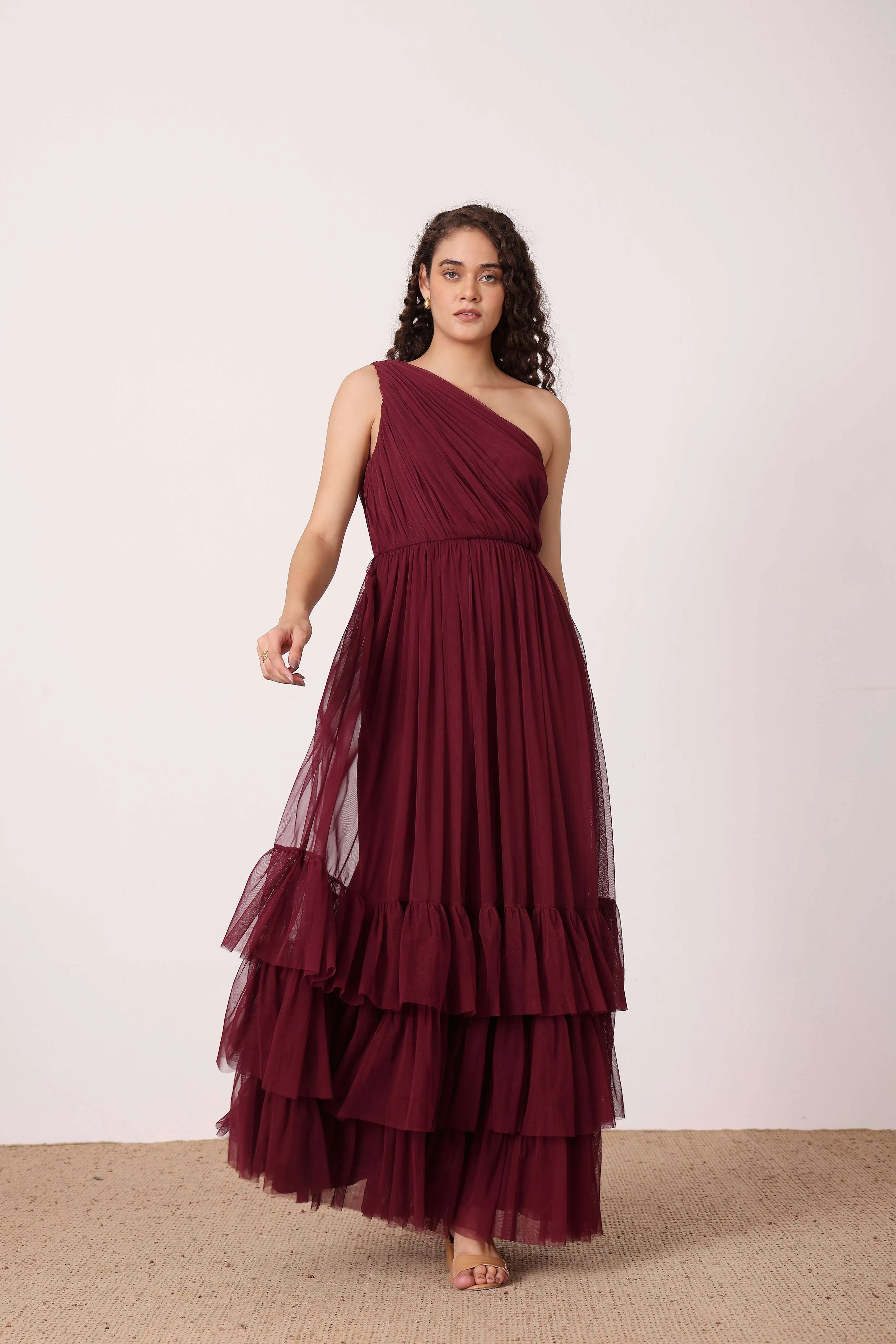 Nicolette One Shoulder Maxi Dress in Wine sold by Lace & Beads product image thumbnail 3