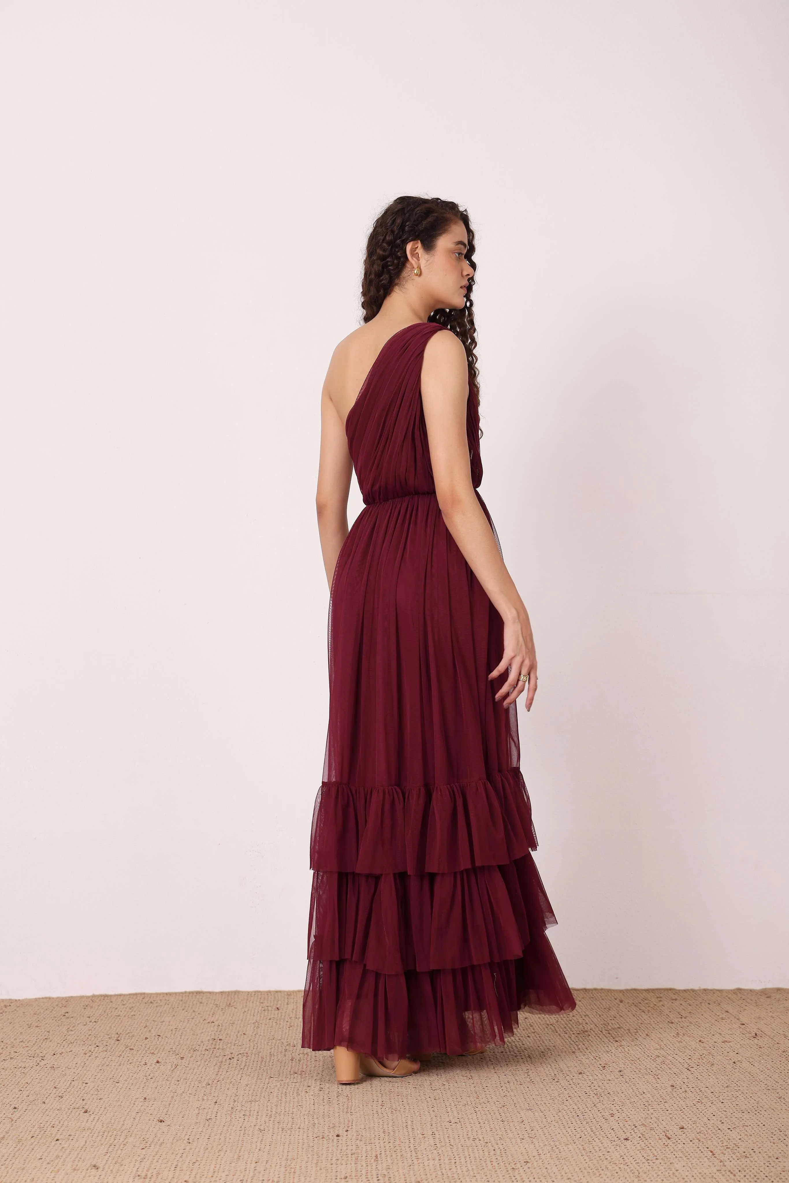 Nicolette One Shoulder Maxi Dress in Wine sold by Lace & Beads product image thumbnail 5