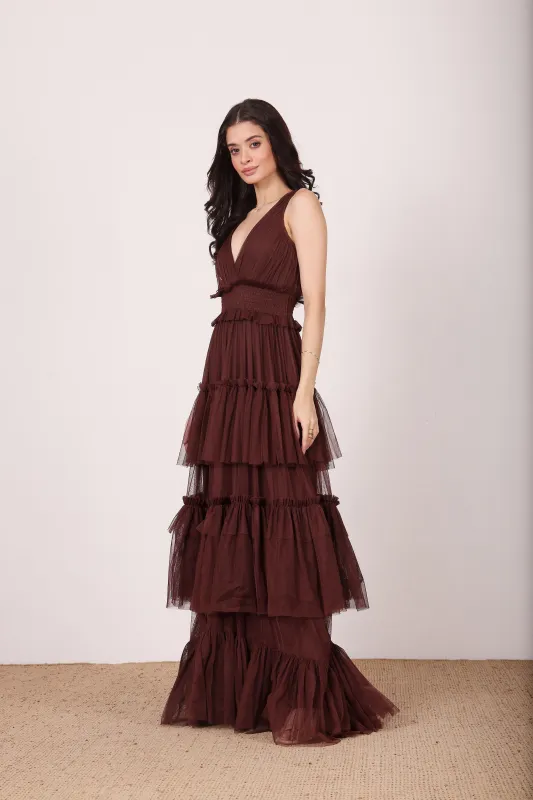 Luna Maxi Dress in Chocolate Brown sold by Lace & Beads