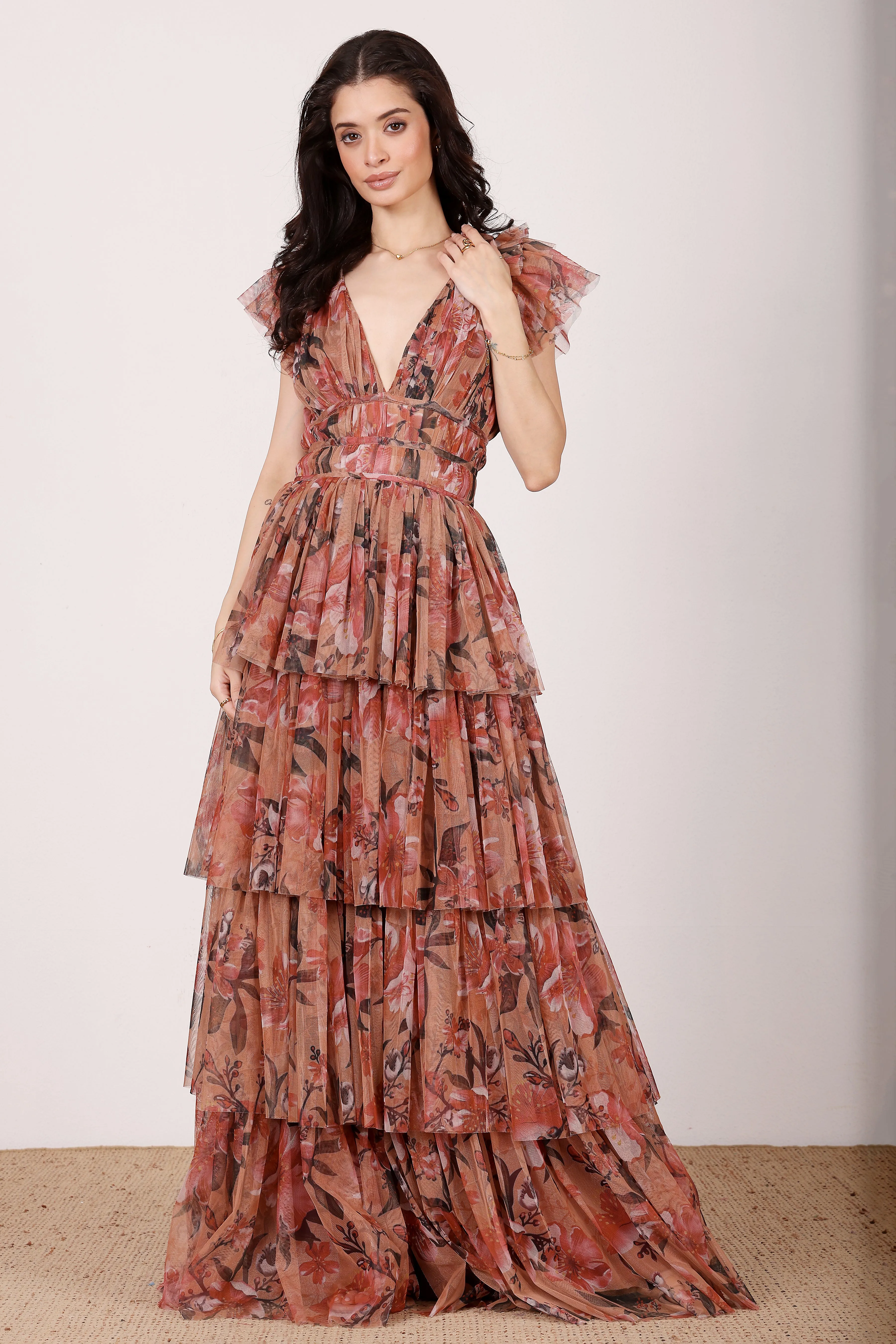 Naomi Maxi Dress in Red Rose Floral sold by Lace & Beads