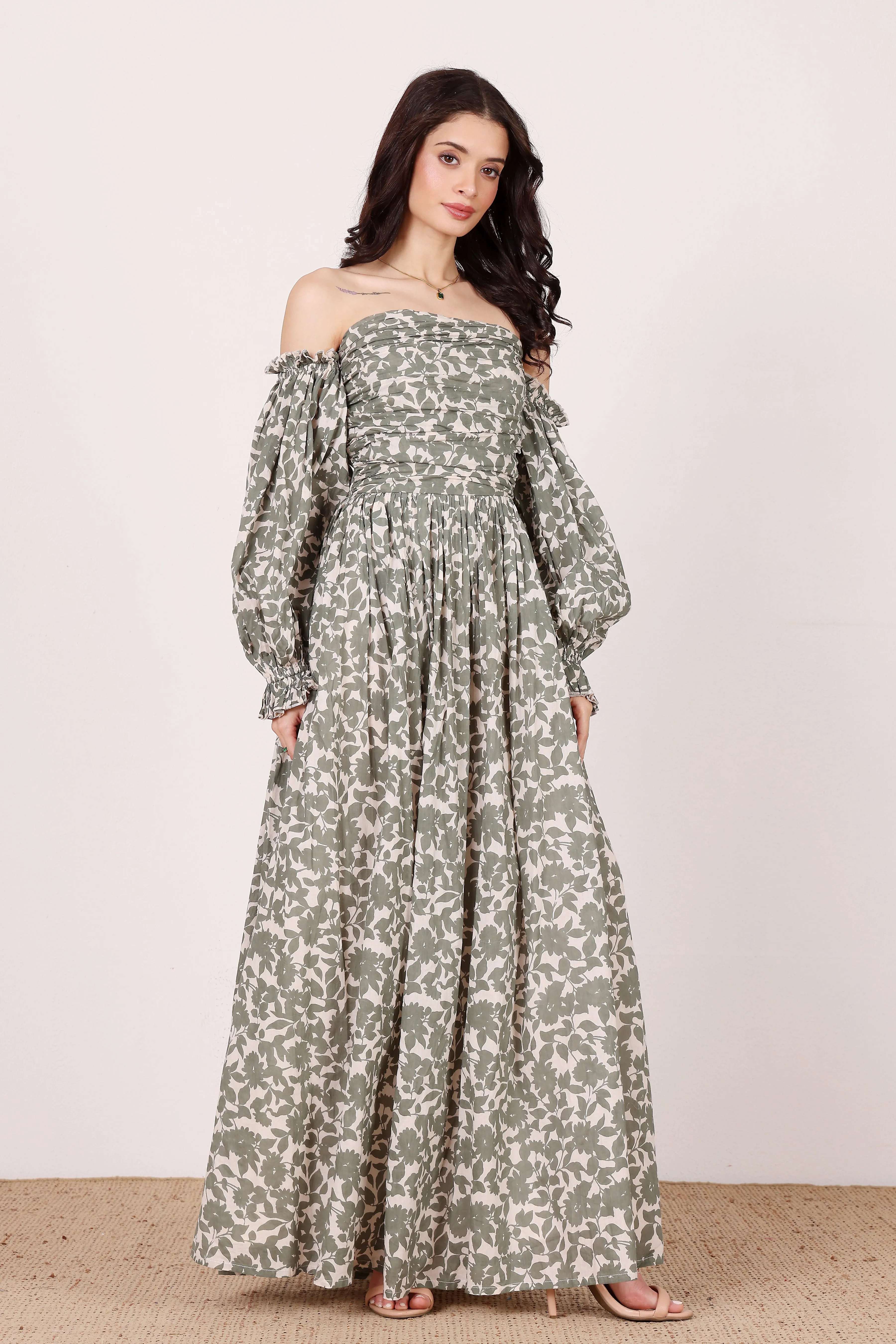 Lana Cotton Maxi Dress in Green Leaf Print sold by Lace & Beads product image thumbnail 5