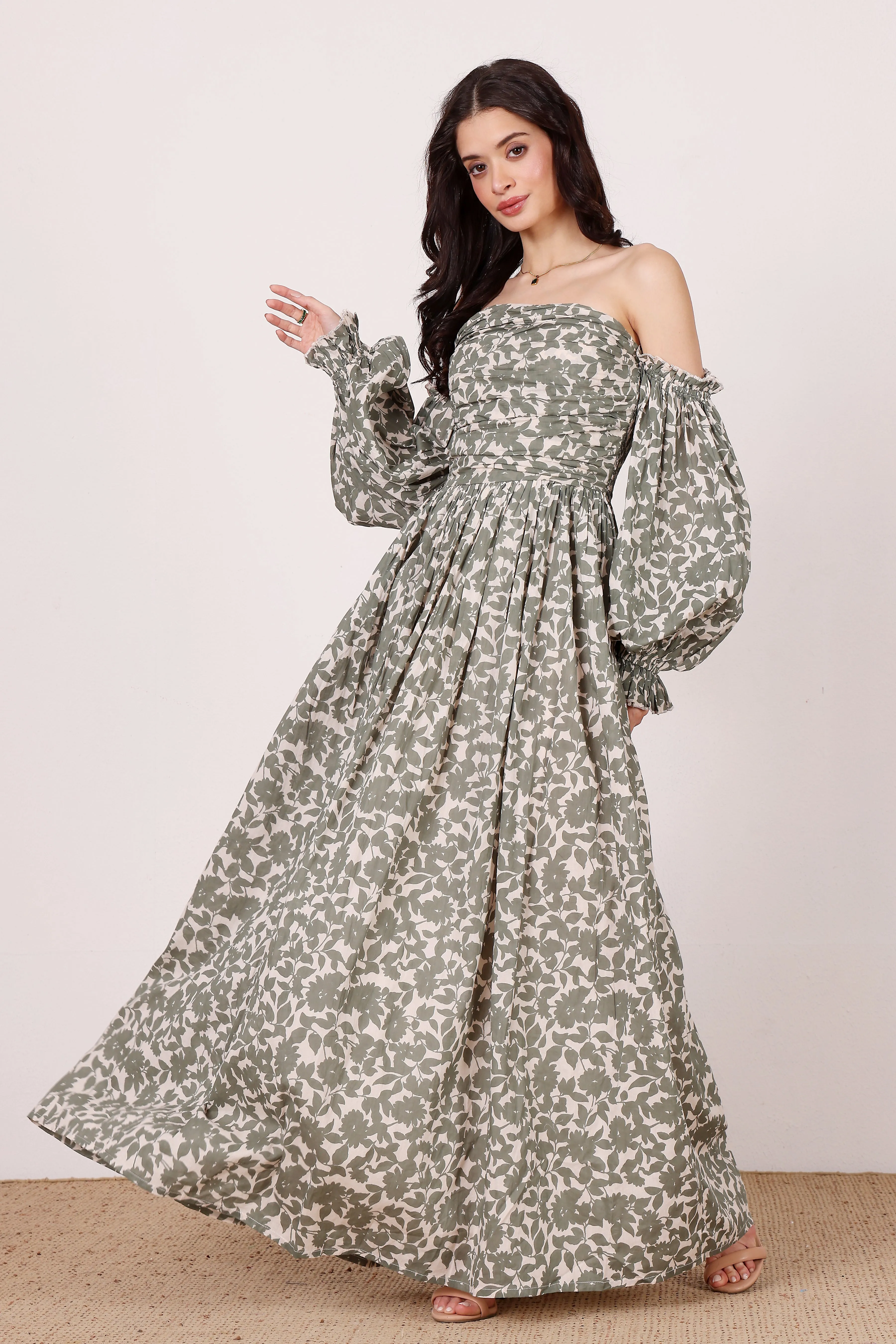 Lana Cotton Maxi Dress in Green Leaf Print sold by Lace & Beads product image thumbnail 4