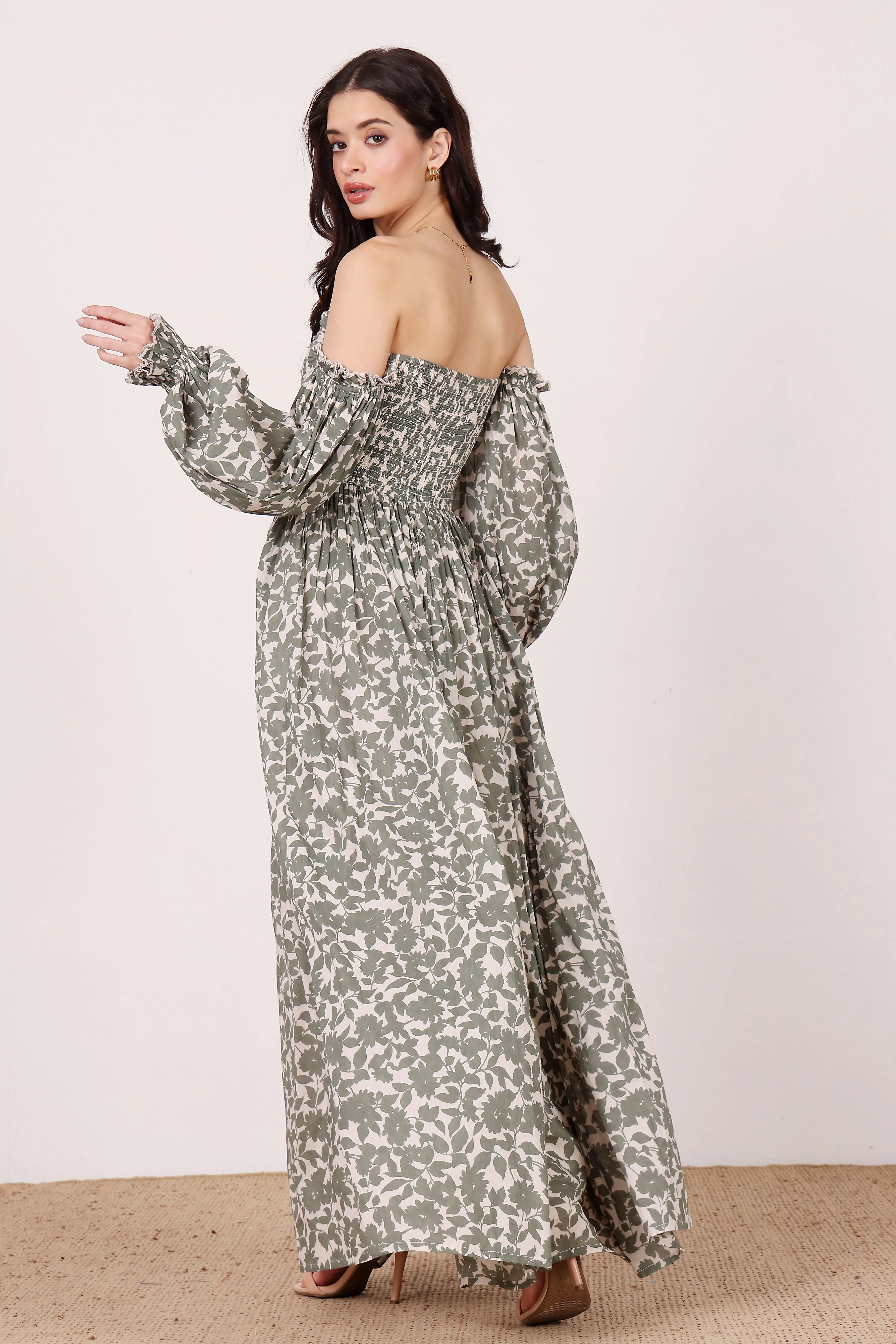 Lana Cotton Maxi Dress in Green Leaf Print sold by Lace & Beads product image thumbnail 2