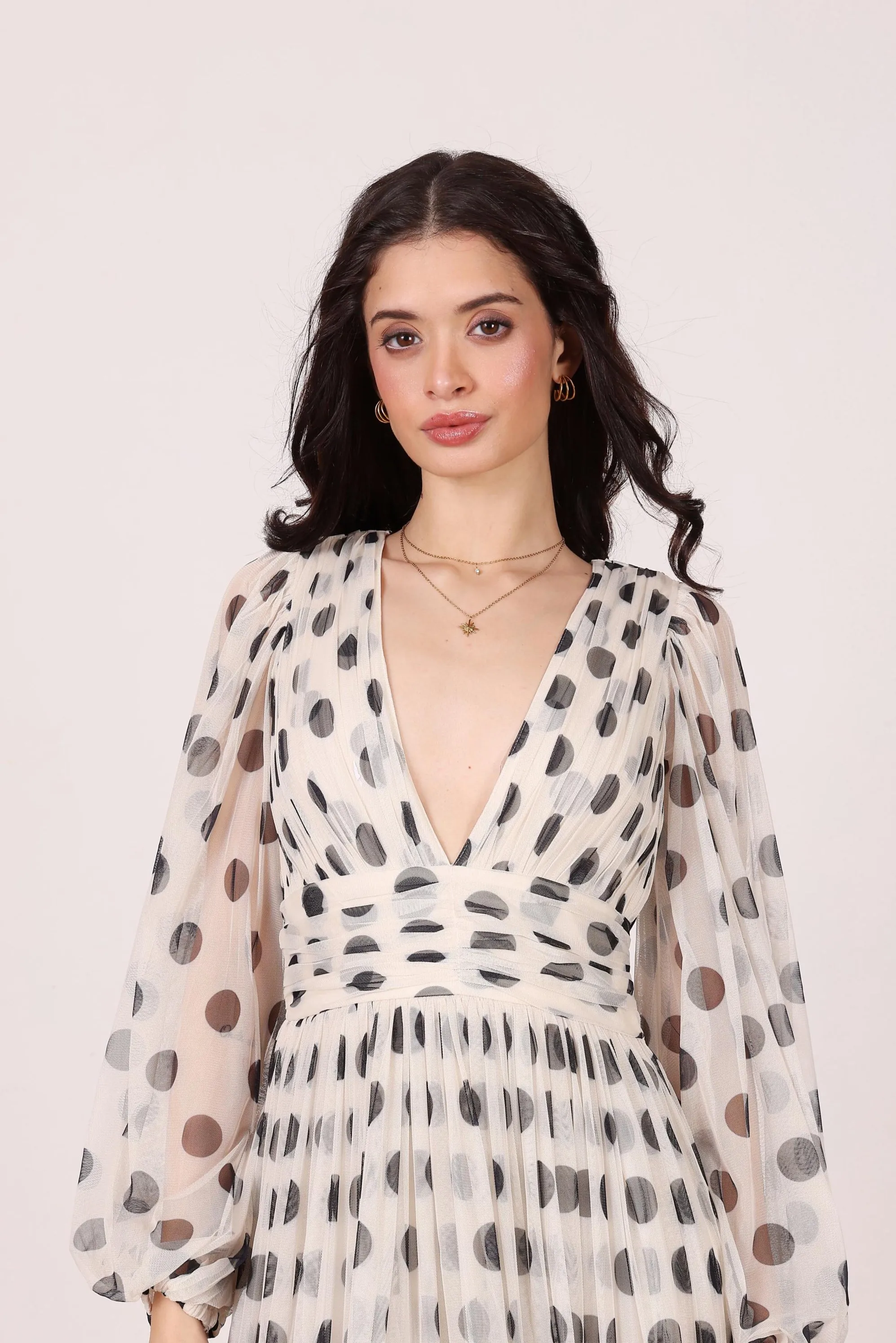 Lydia Maxi Dress in Cream and Black Polka Dot sold by Lace & Beads product image thumbnail 4