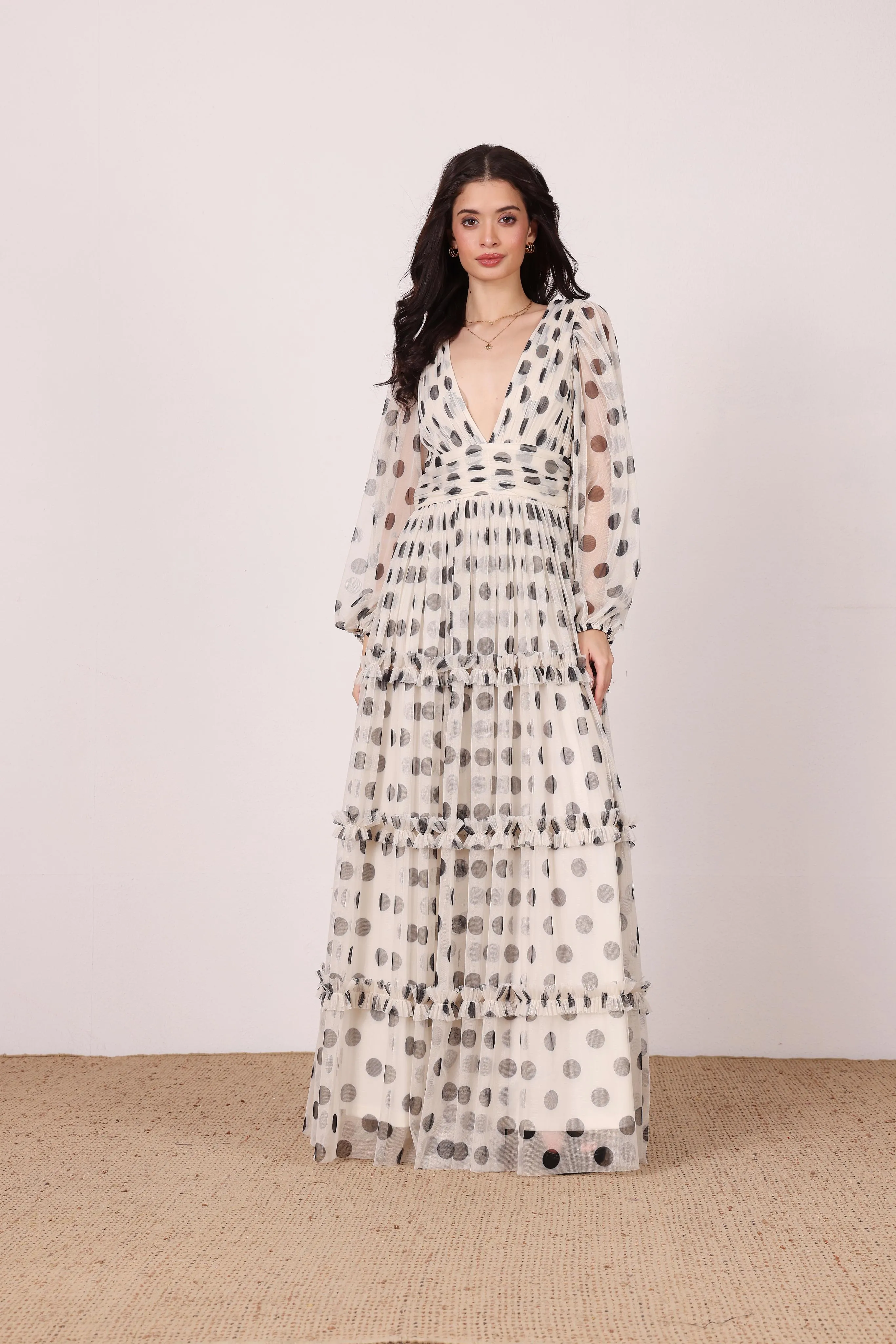 Lydia Maxi Dress in Cream and Black Polka Dot sold by Lace & Beads product image thumbnail 5