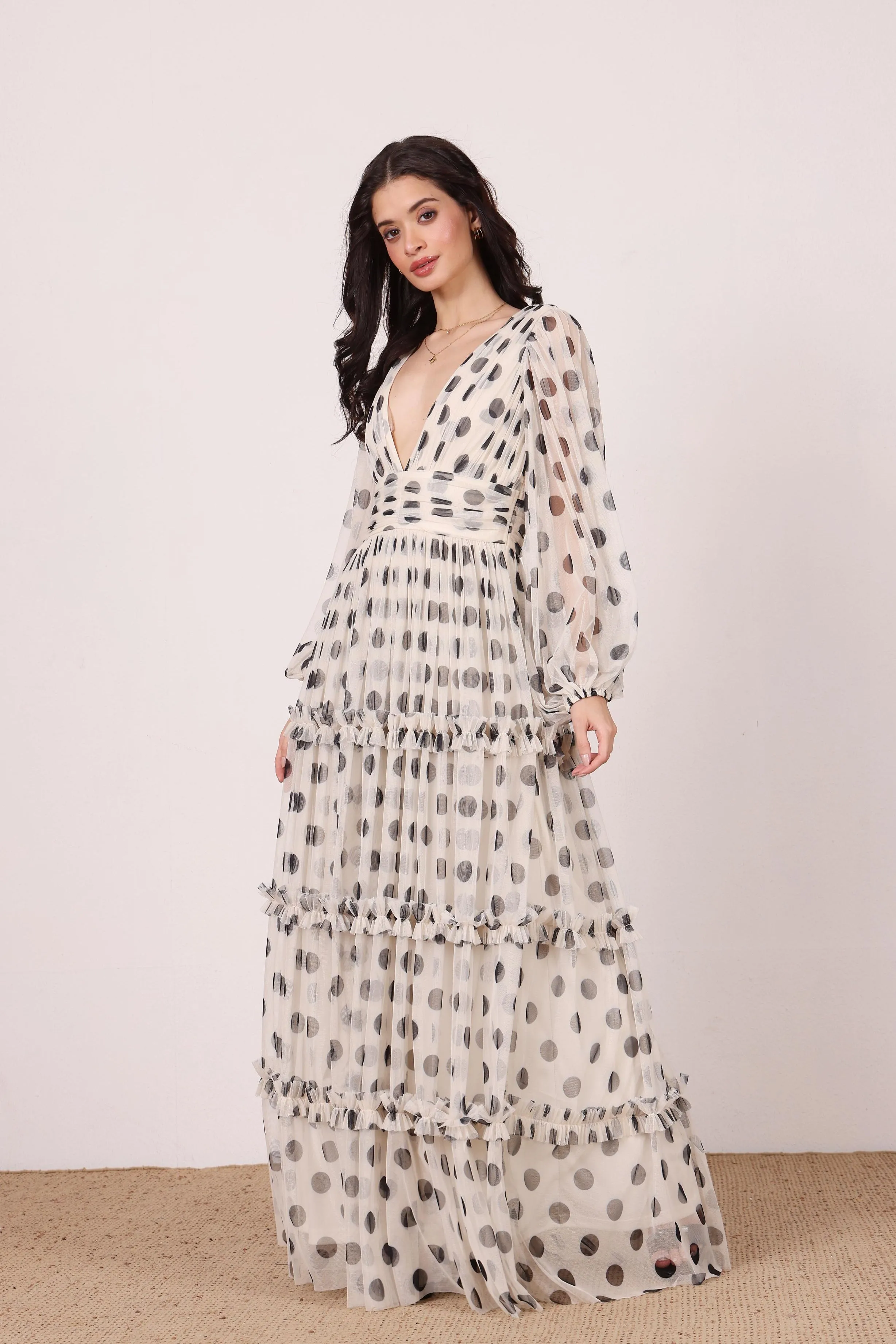 Lydia Maxi Dress in Cream and Black Polka Dot sold by Lace & Beads product image thumbnail 2