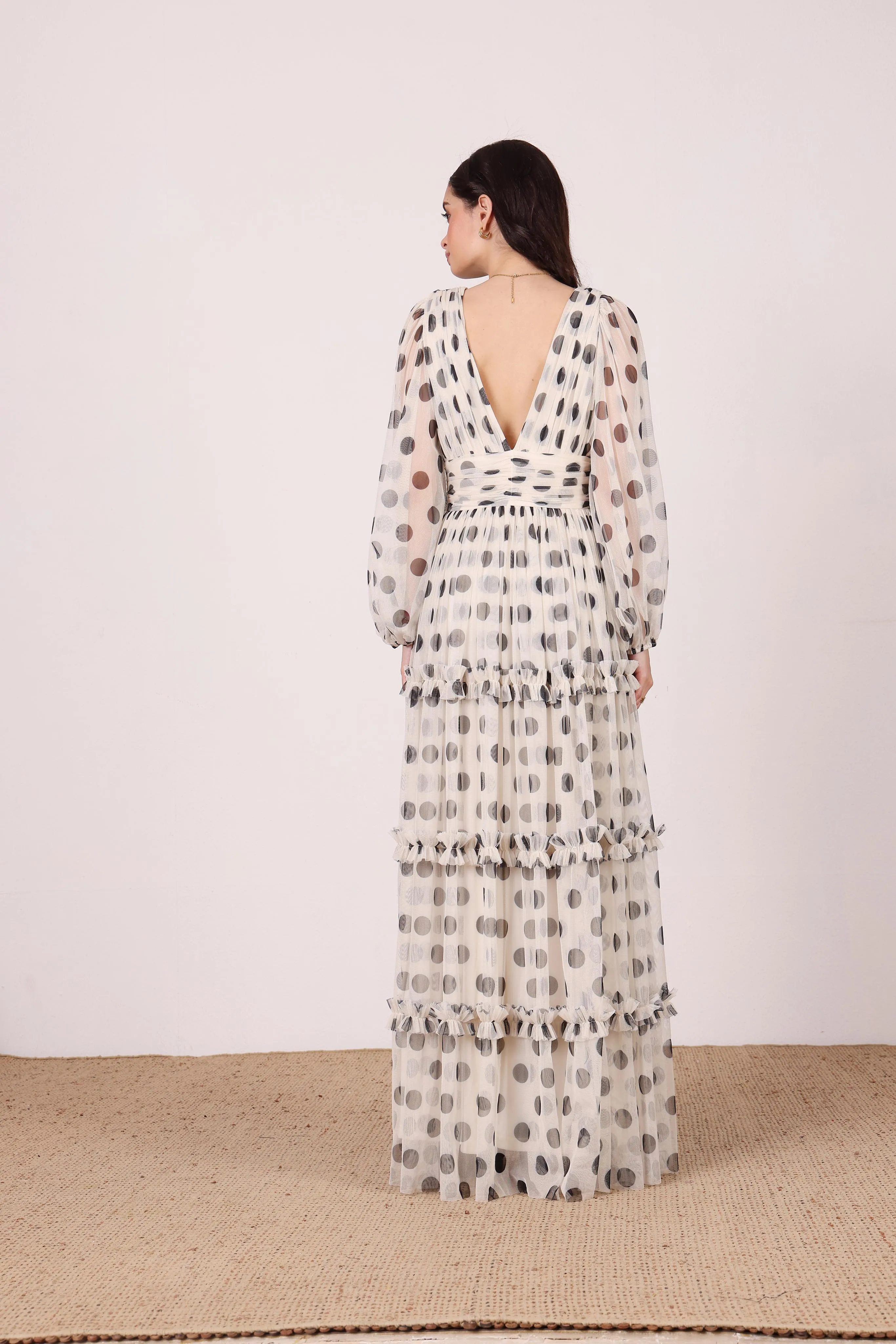 Lydia Maxi Dress in Cream and Black Polka Dot sold by Lace & Beads product image thumbnail 3
