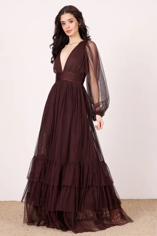 Long Sleeve Madison Maxi Dress in Chocolate Plum sold by Lace & Beads