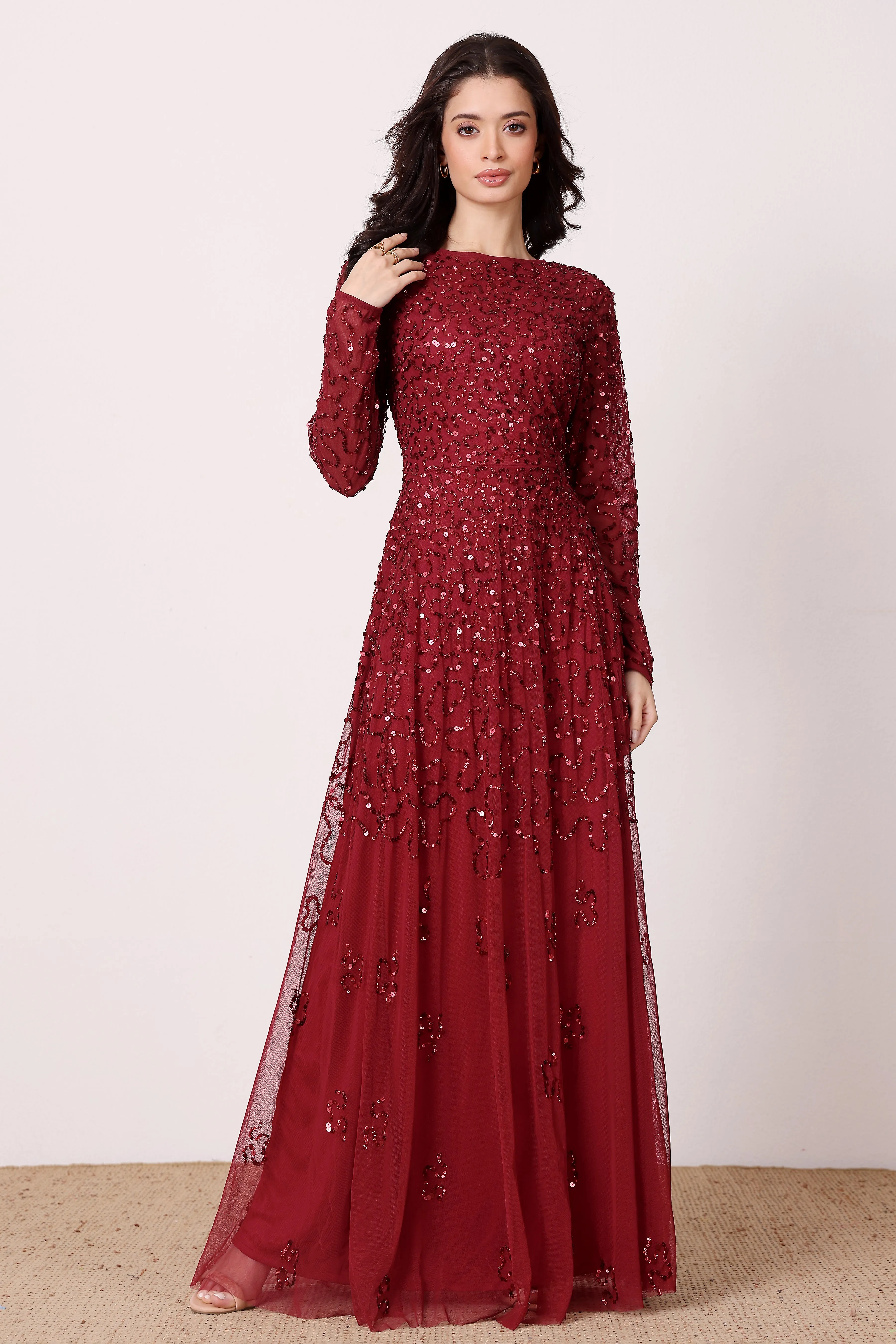 Sylvia Embellished Maxi Dress in Berry sold by Lace & Beads product image thumbnail 5