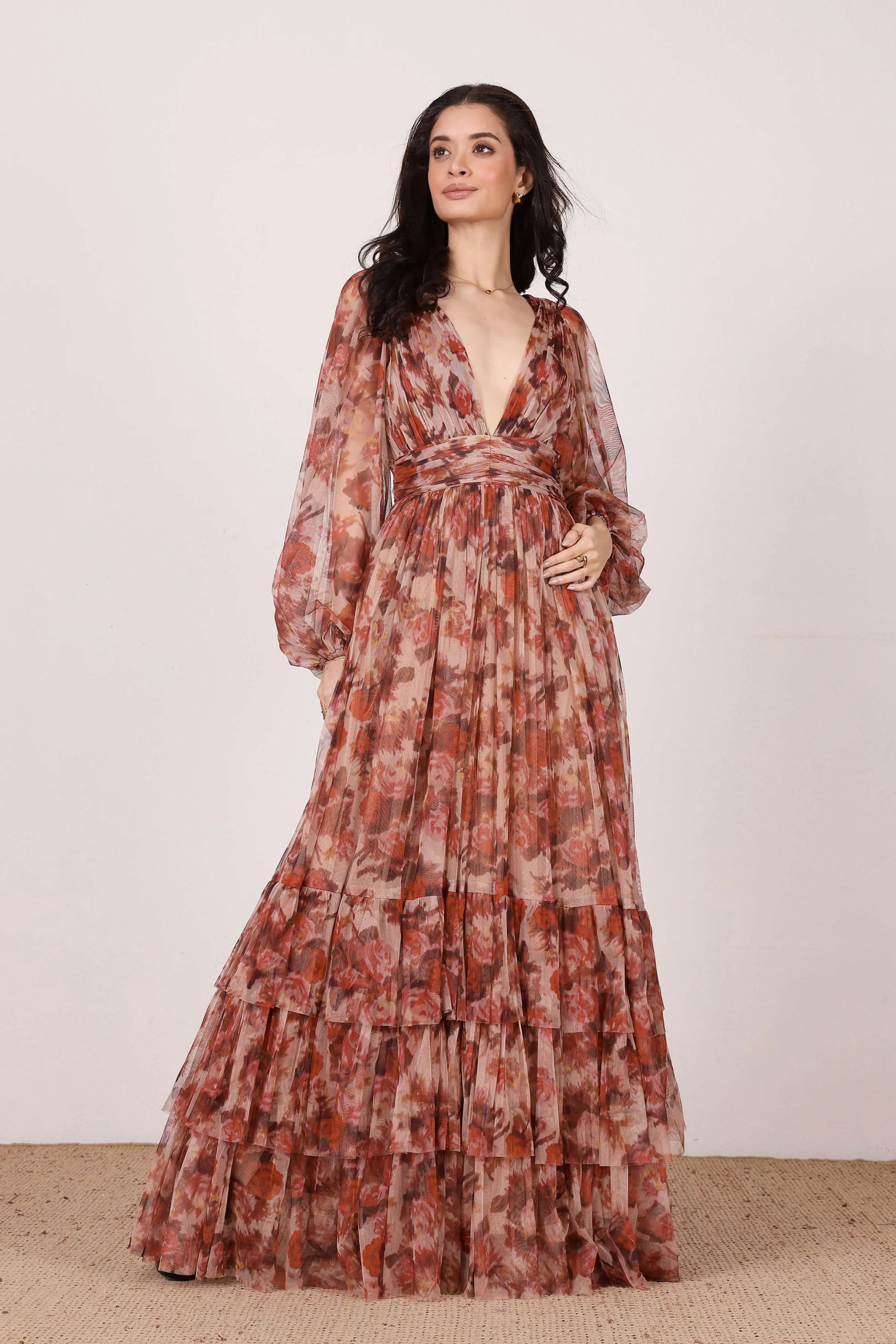 Long Sleeve Madison Maxi Dress in Rose Floral sold by Lace & Beads product image thumbnail 4