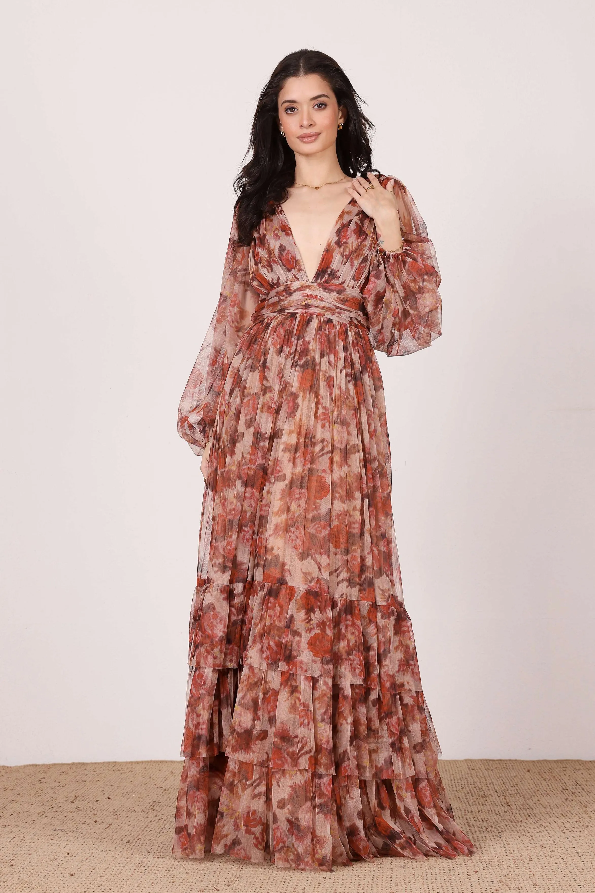 Long Sleeve Madison Maxi Dress in Rose Floral sold by Lace & Beads product image thumbnail 3