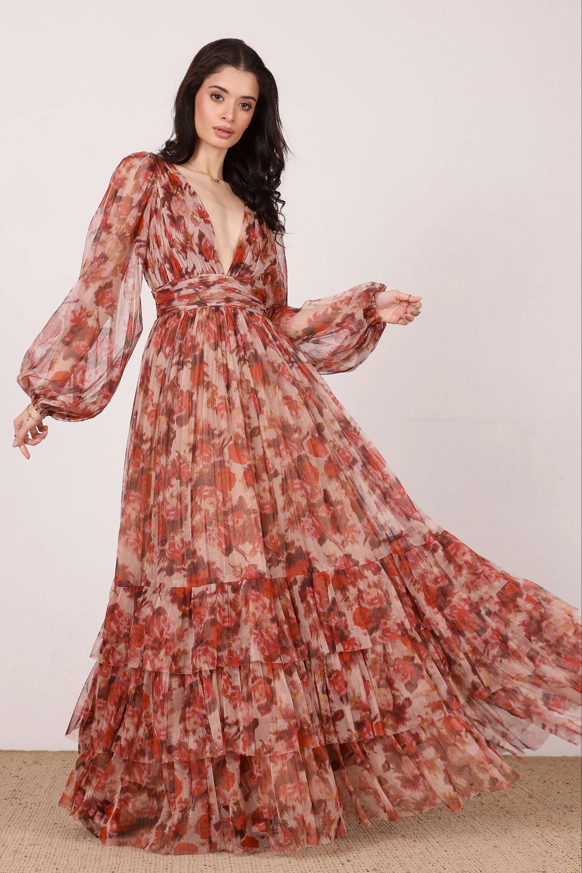Long Sleeve Madison Maxi Dress in Rose Floral sold by Lace & Beads product image thumbnail 5