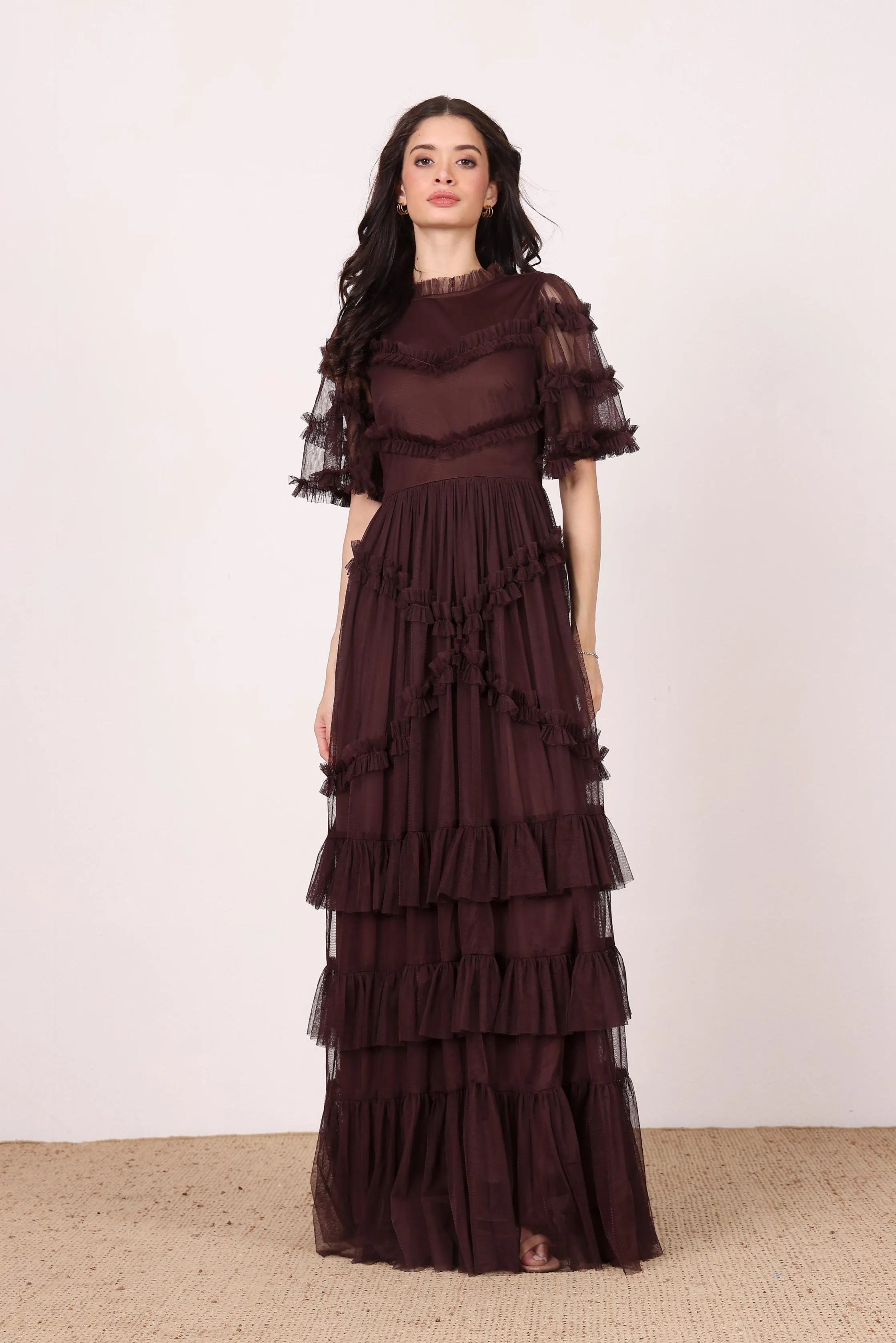 Florine Maxi Dress in Chocolate Plum sold by Lace & Beads product image thumbnail 4