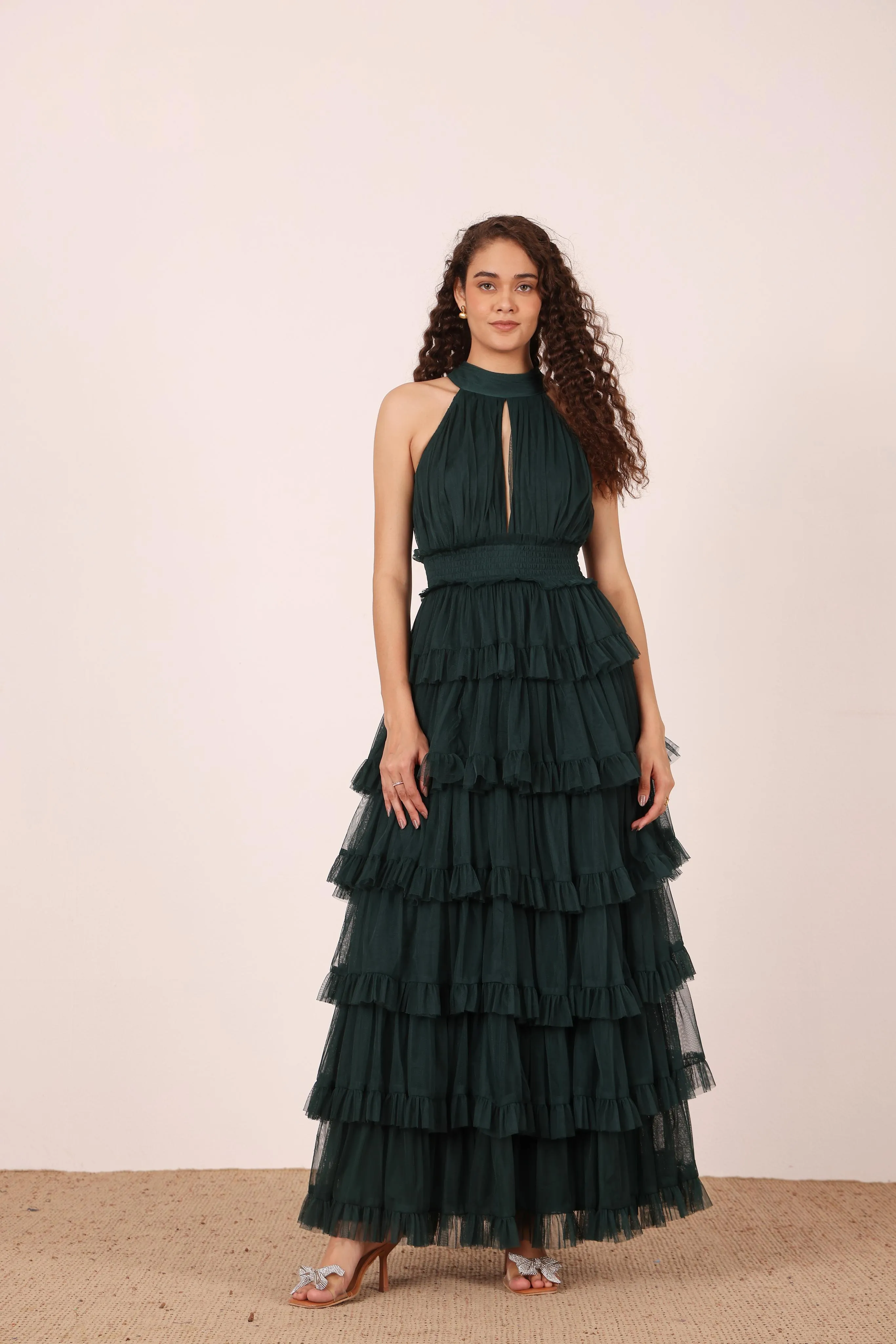 Lucerne High Neck Maxi Dress in Emerald Green sold by Lace & Beads product image thumbnail 3
