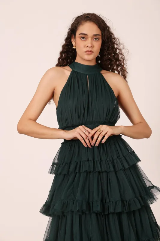 Lucerne High Neck Maxi Dress in Emerald Green sold by Lace & Beads