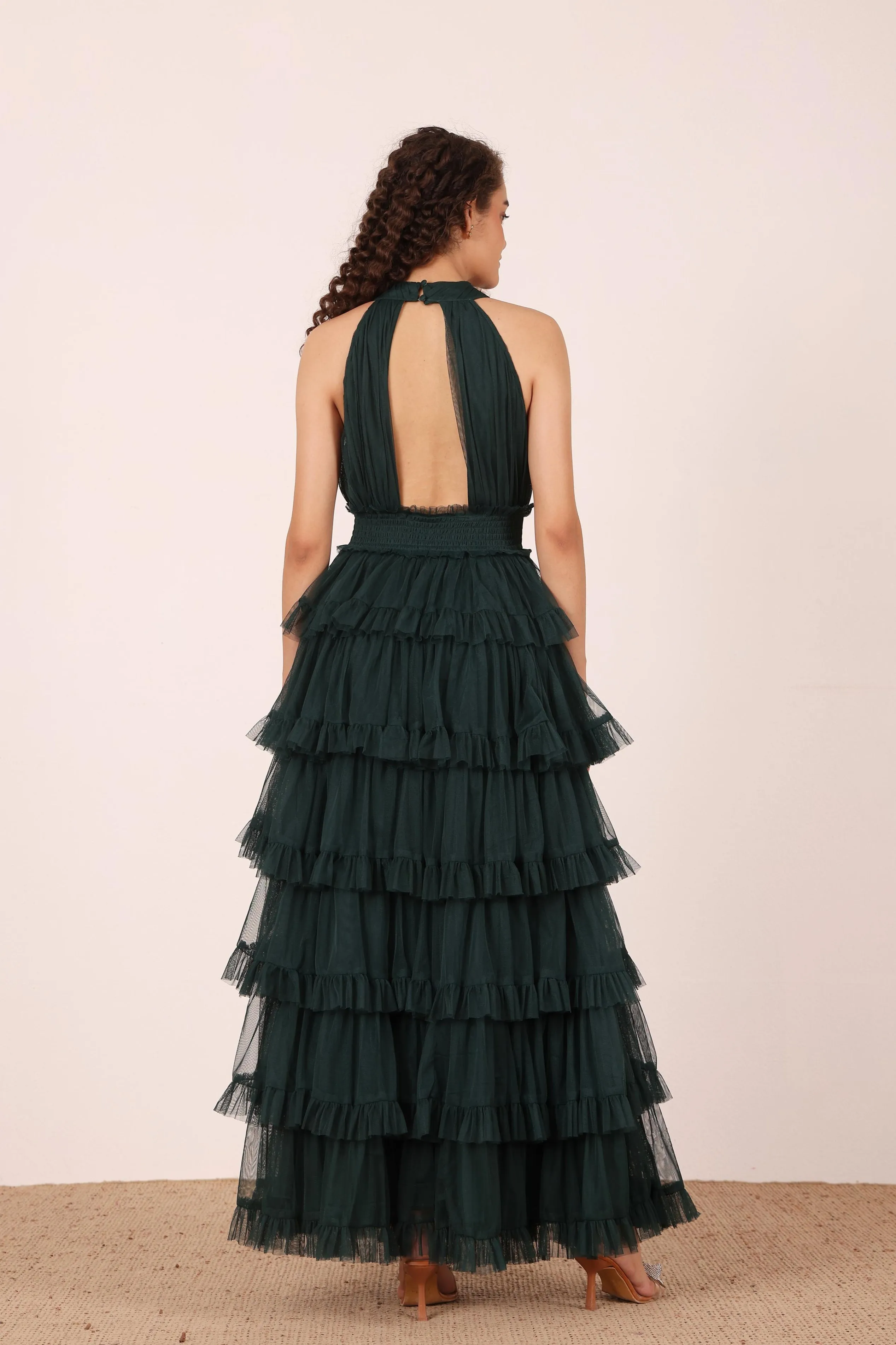 Lucerne High Neck Maxi Dress in Emerald Green sold by Lace & Beads product image thumbnail 2