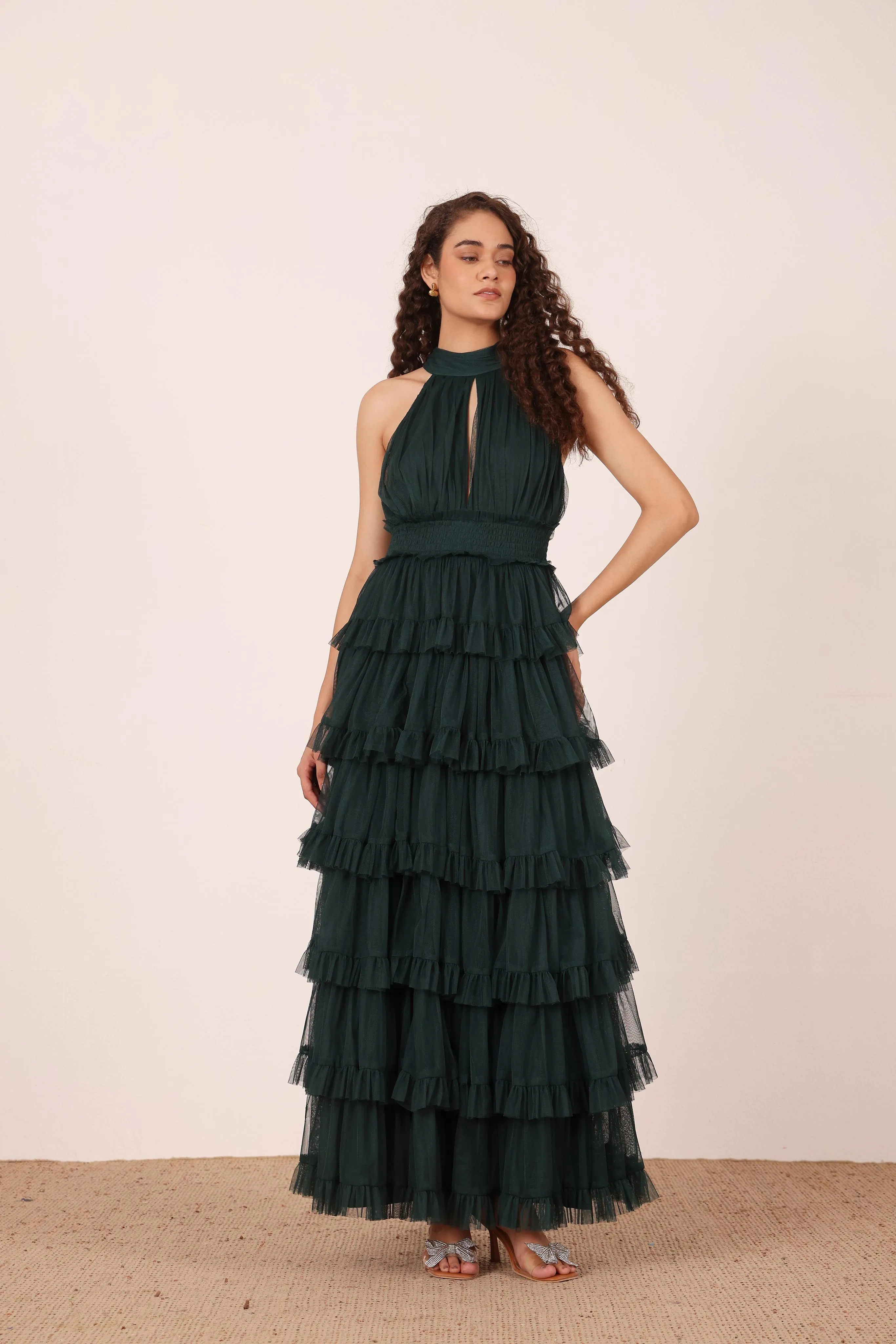 Lucerne High Neck Maxi Dress in Emerald Green sold by Lace & Beads product image thumbnail 5