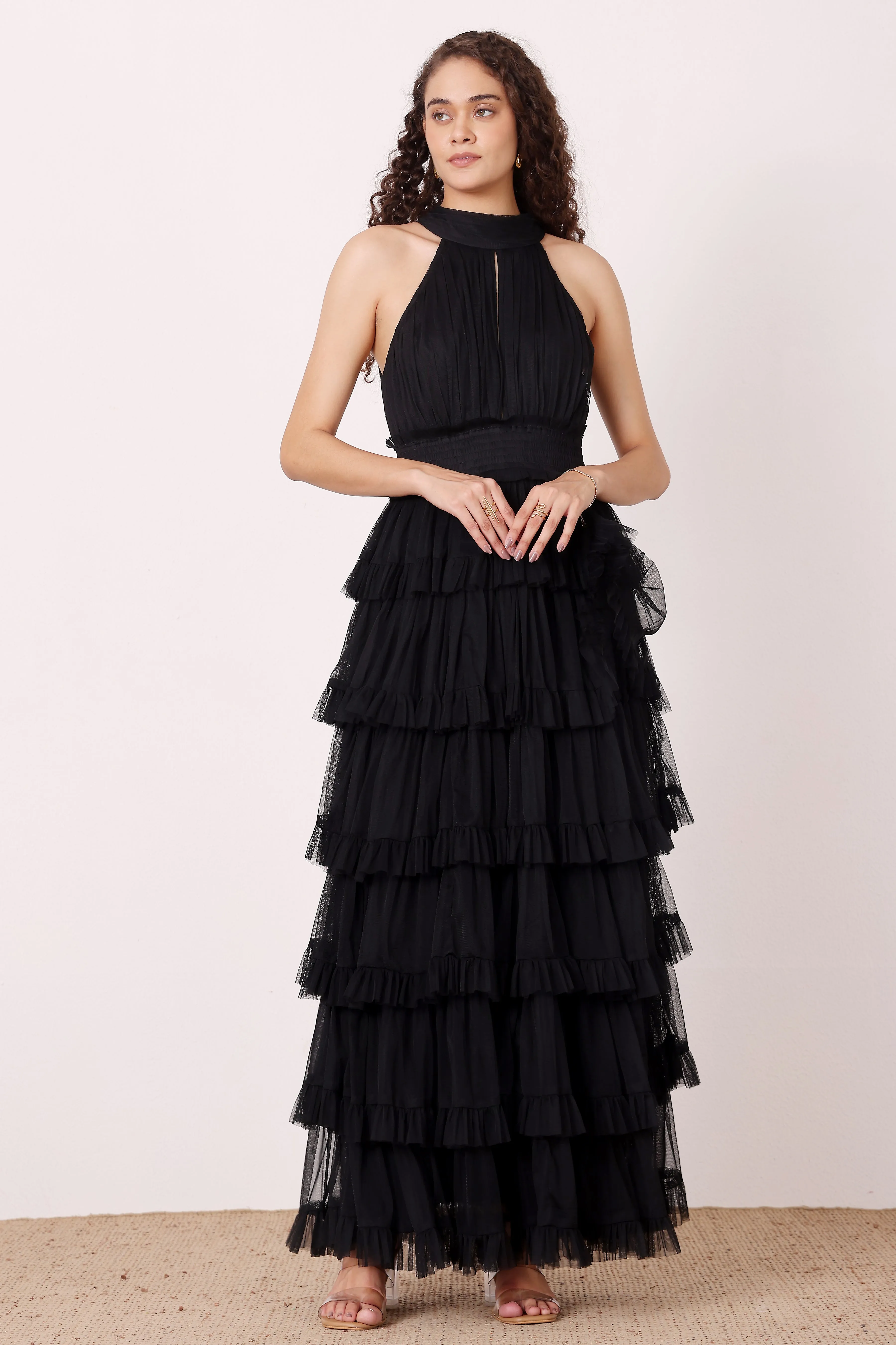Lucerne High Neck Maxi Dress in Black sold by Lace & Beads