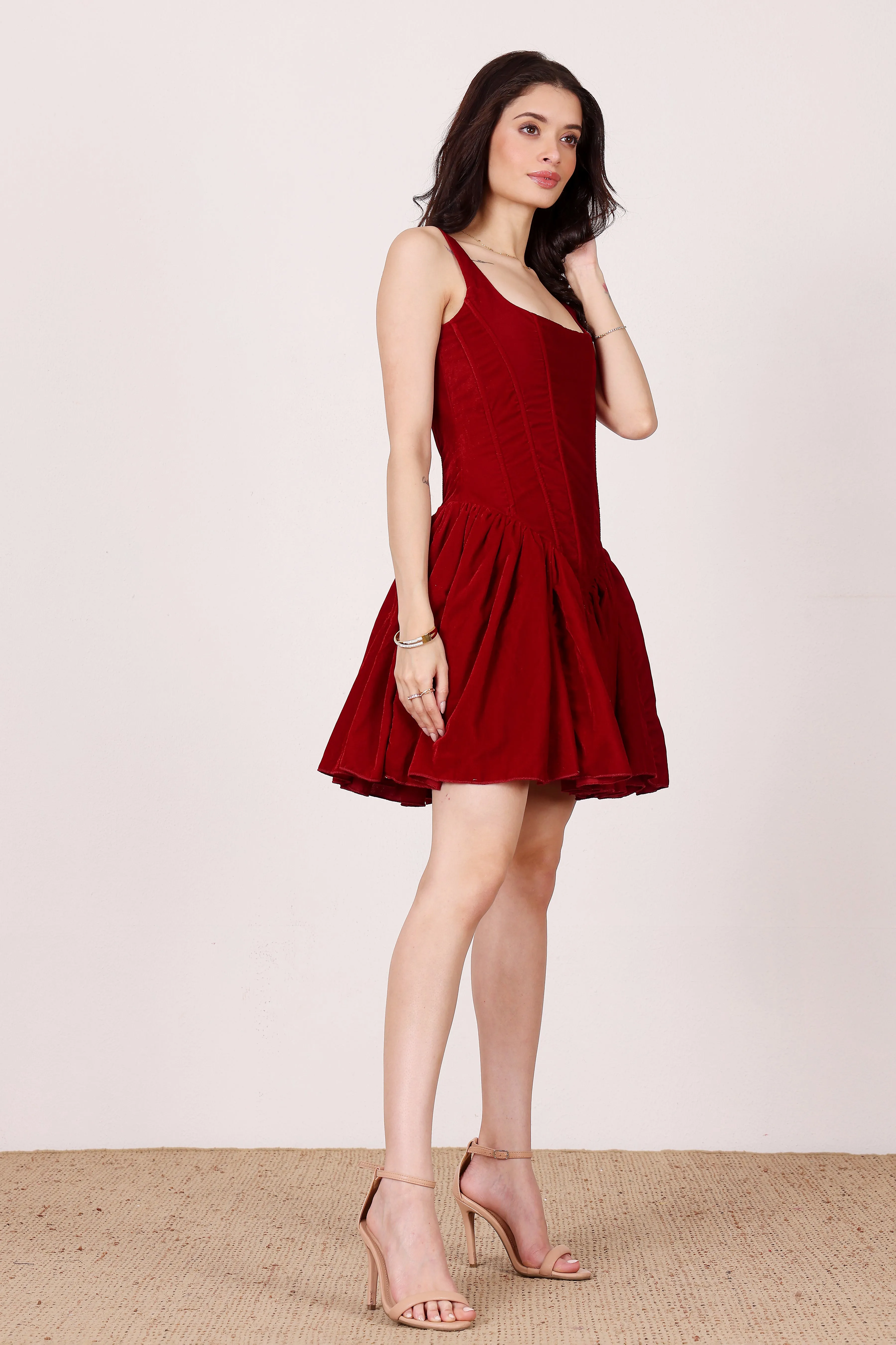 Quest Velvet Corset Mini Dress in Red sold by Lace & Beads product image thumbnail 2