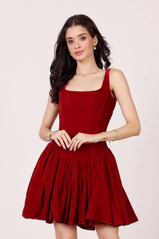Quest Velvet Corset Mini Dress in Red sold by Lace & Beads