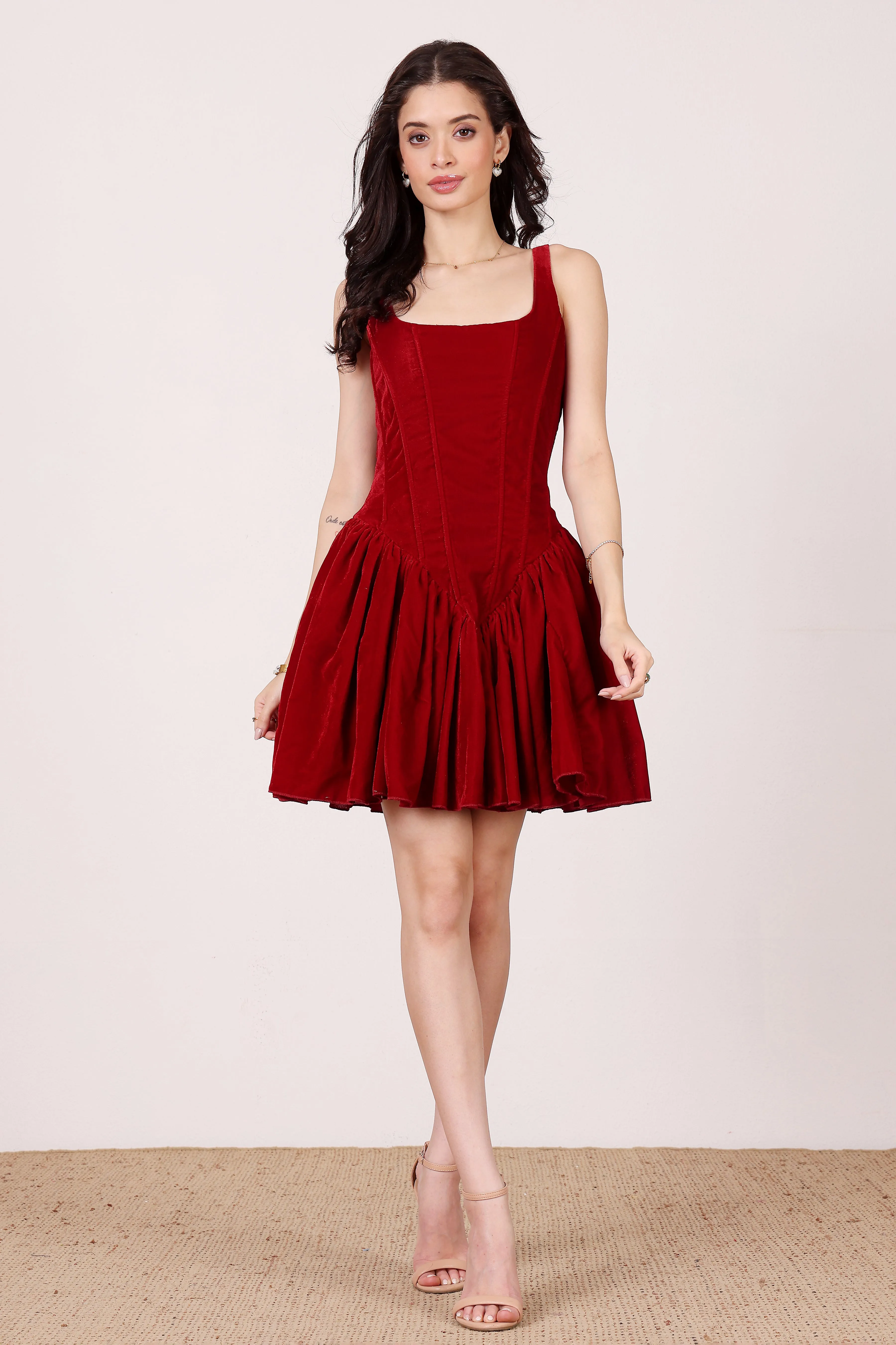 Quest Velvet Corset Mini Dress in Red sold by Lace & Beads product image thumbnail 4