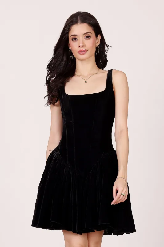 Quest Velvet Corset Mini Dress in Black sold by Lace & Beads