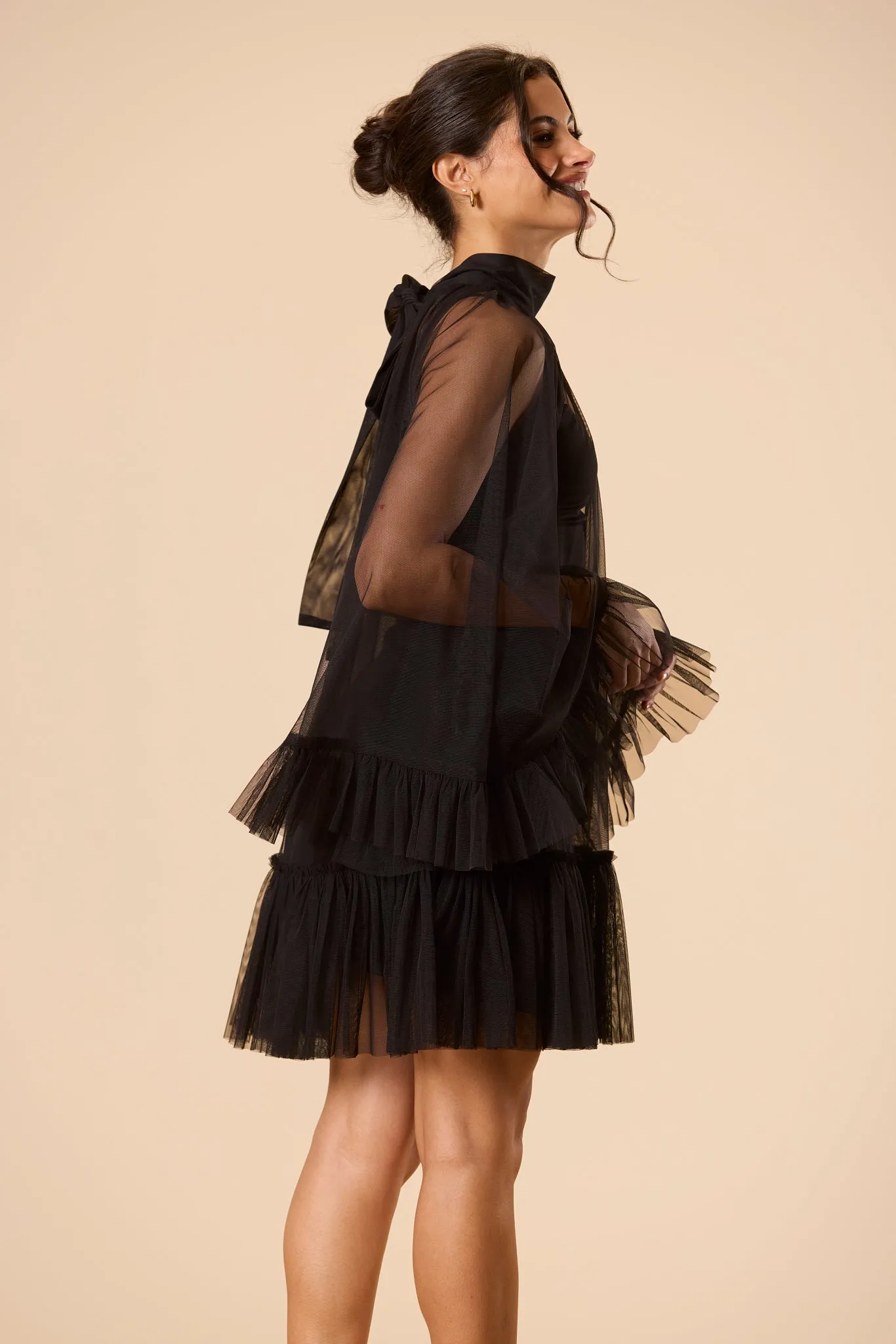 Malta Tulle Mini Dress in Black sold by Lace & Beads product image thumbnail 2