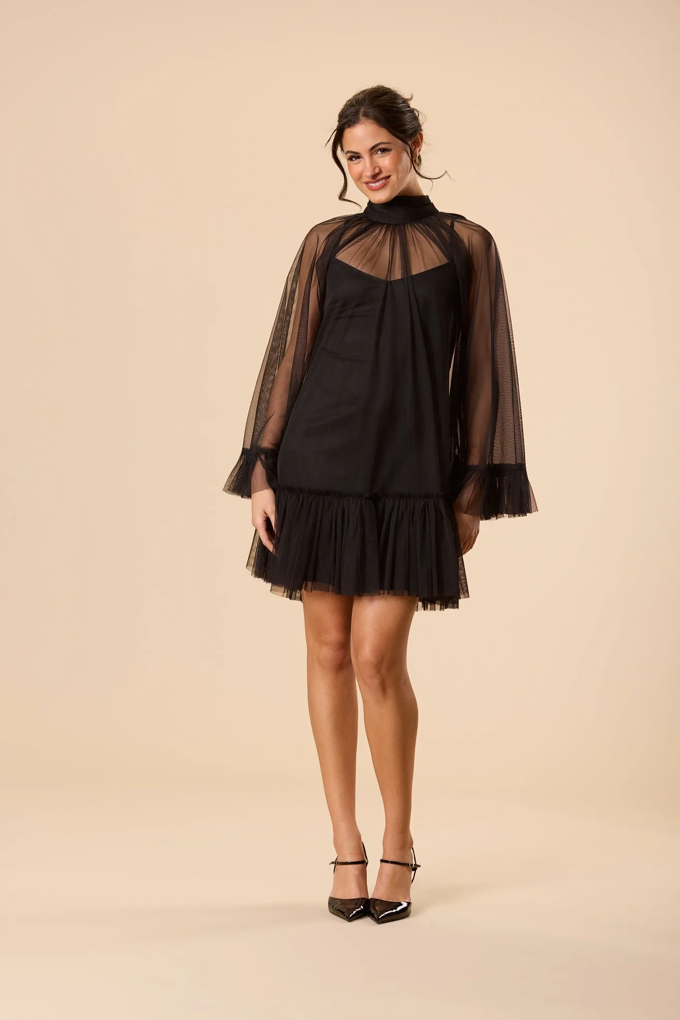 Malta Tulle Mini Dress in Black sold by Lace & Beads product image thumbnail 4