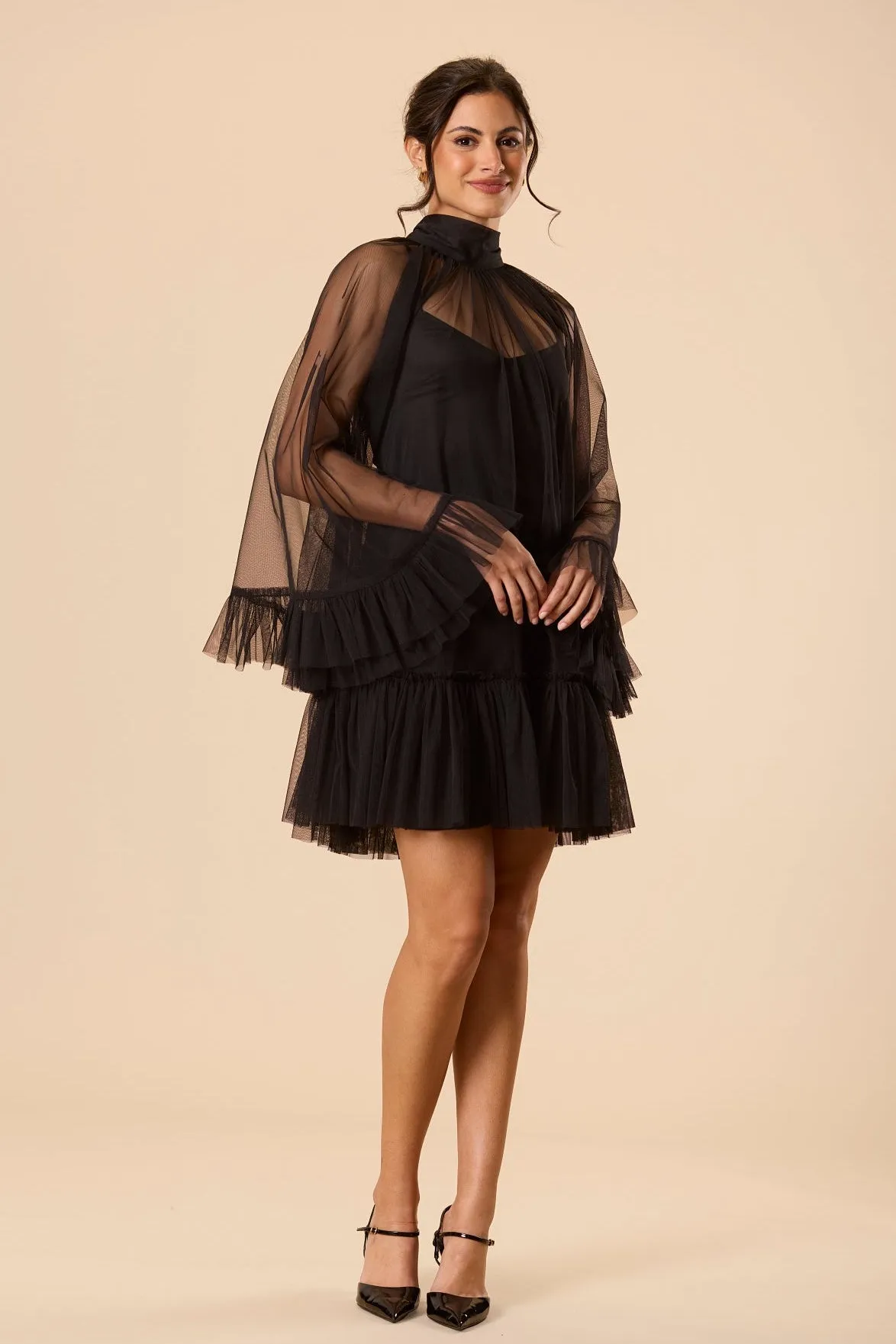 Malta Tulle Mini Dress in Black sold by Lace & Beads
