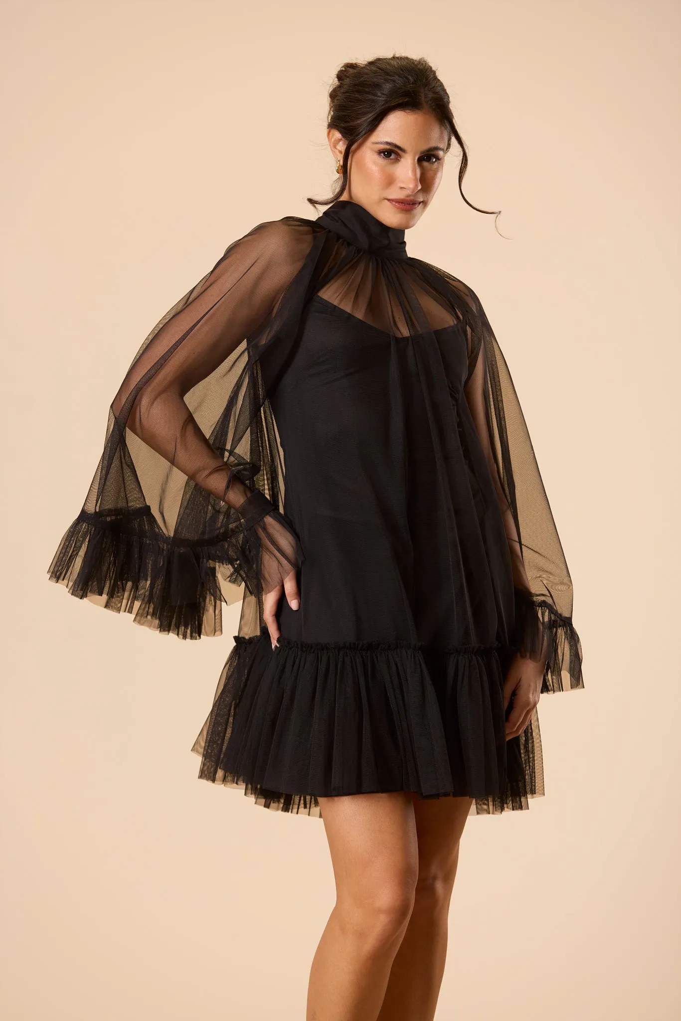 Malta Tulle Mini Dress in Black sold by Lace & Beads product image thumbnail 3
