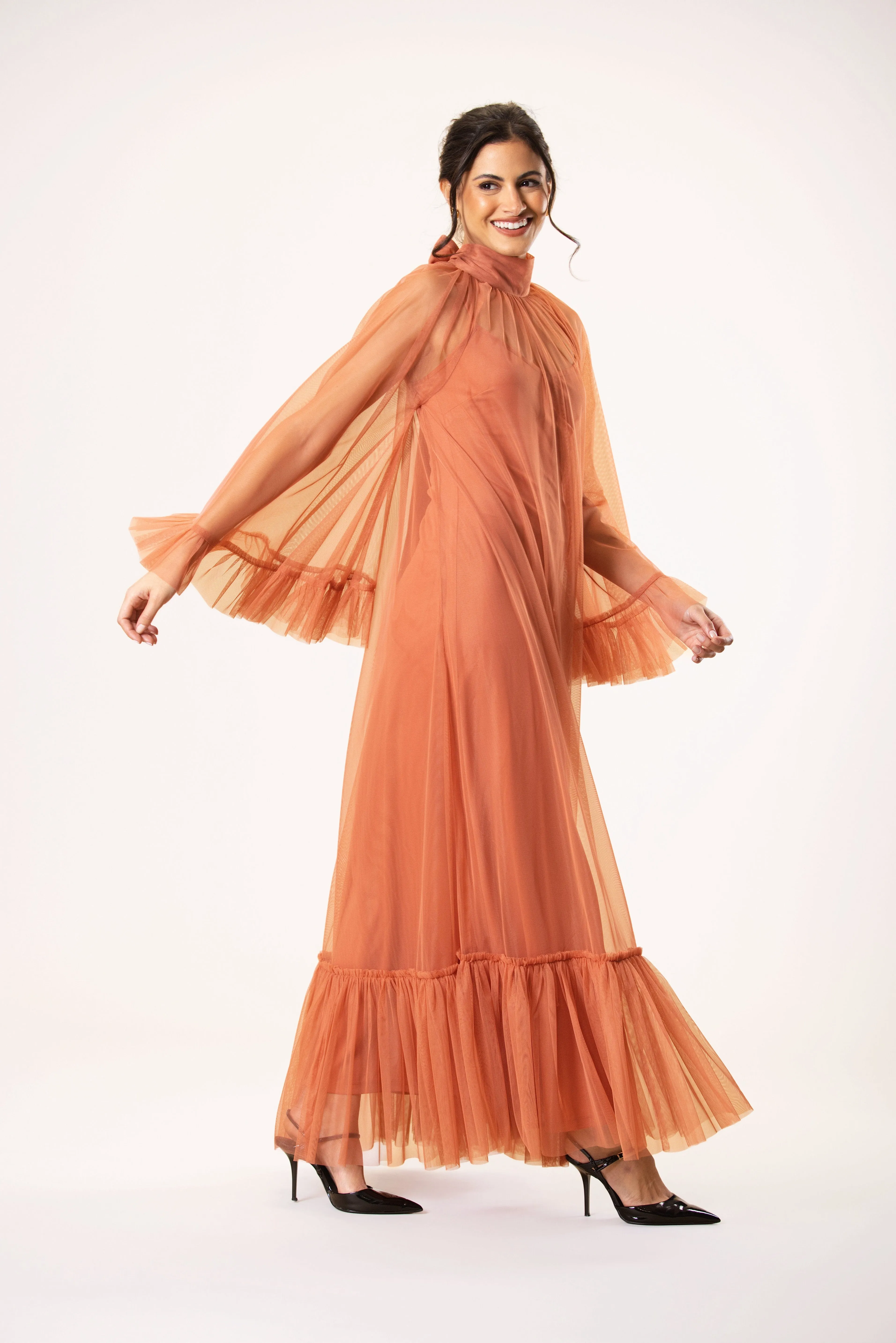 Malta Tulle Midaxi Dress in Terracotta sold by Lace & Beads product image thumbnail 2