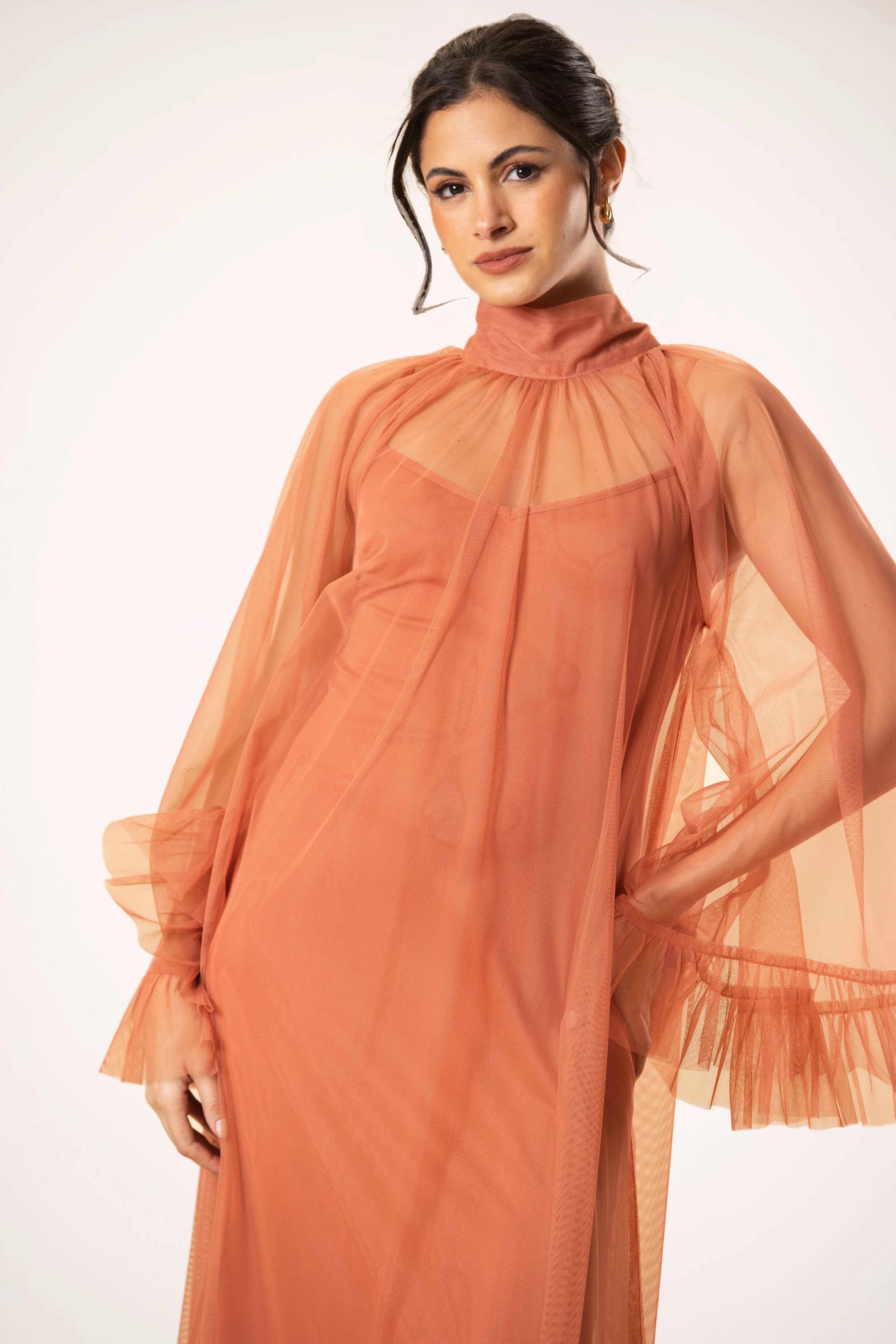 Malta Tulle Midaxi Dress in Terracotta sold by Lace & Beads product image thumbnail 4