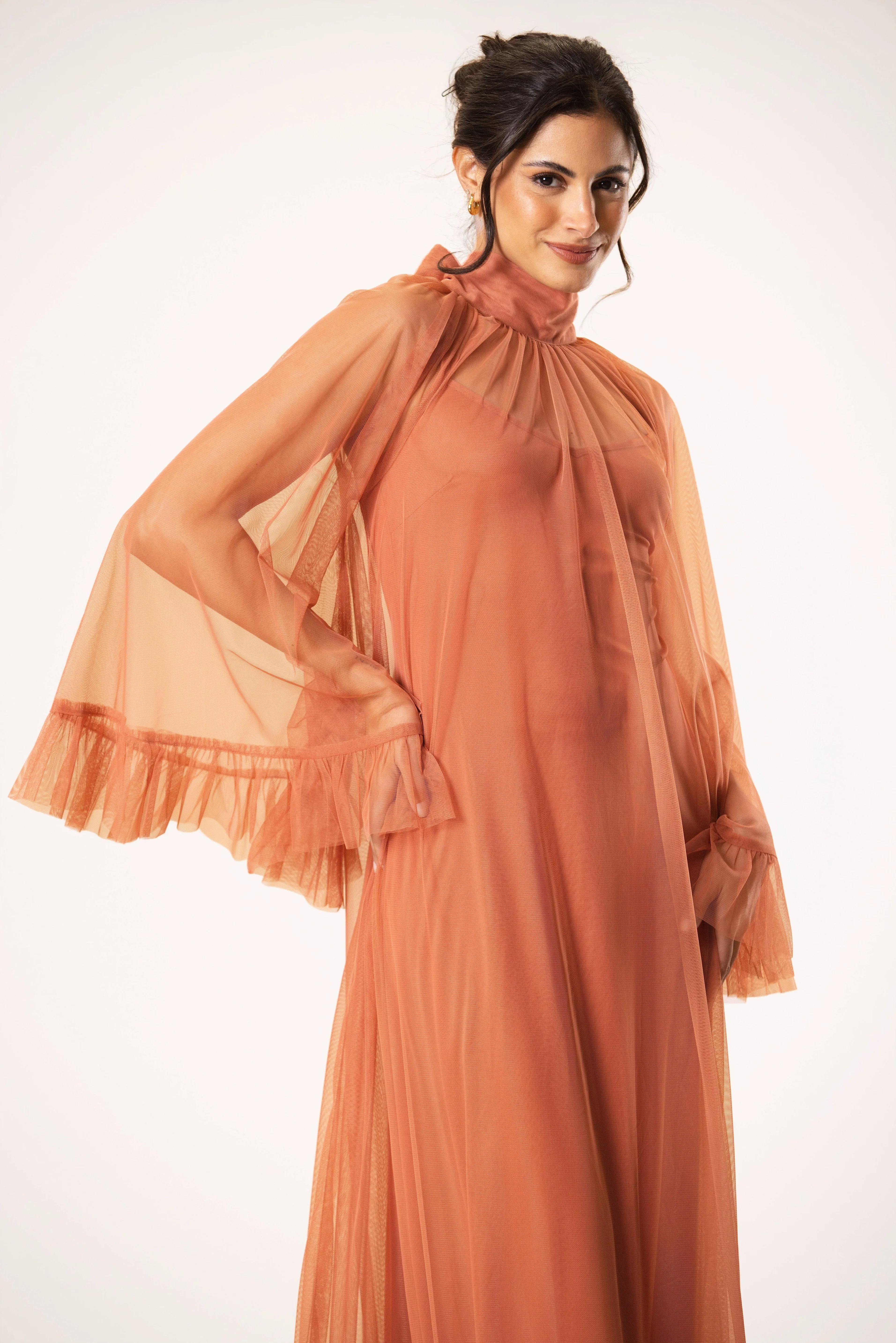 Malta Tulle Midaxi Dress in Terracotta sold by Lace & Beads