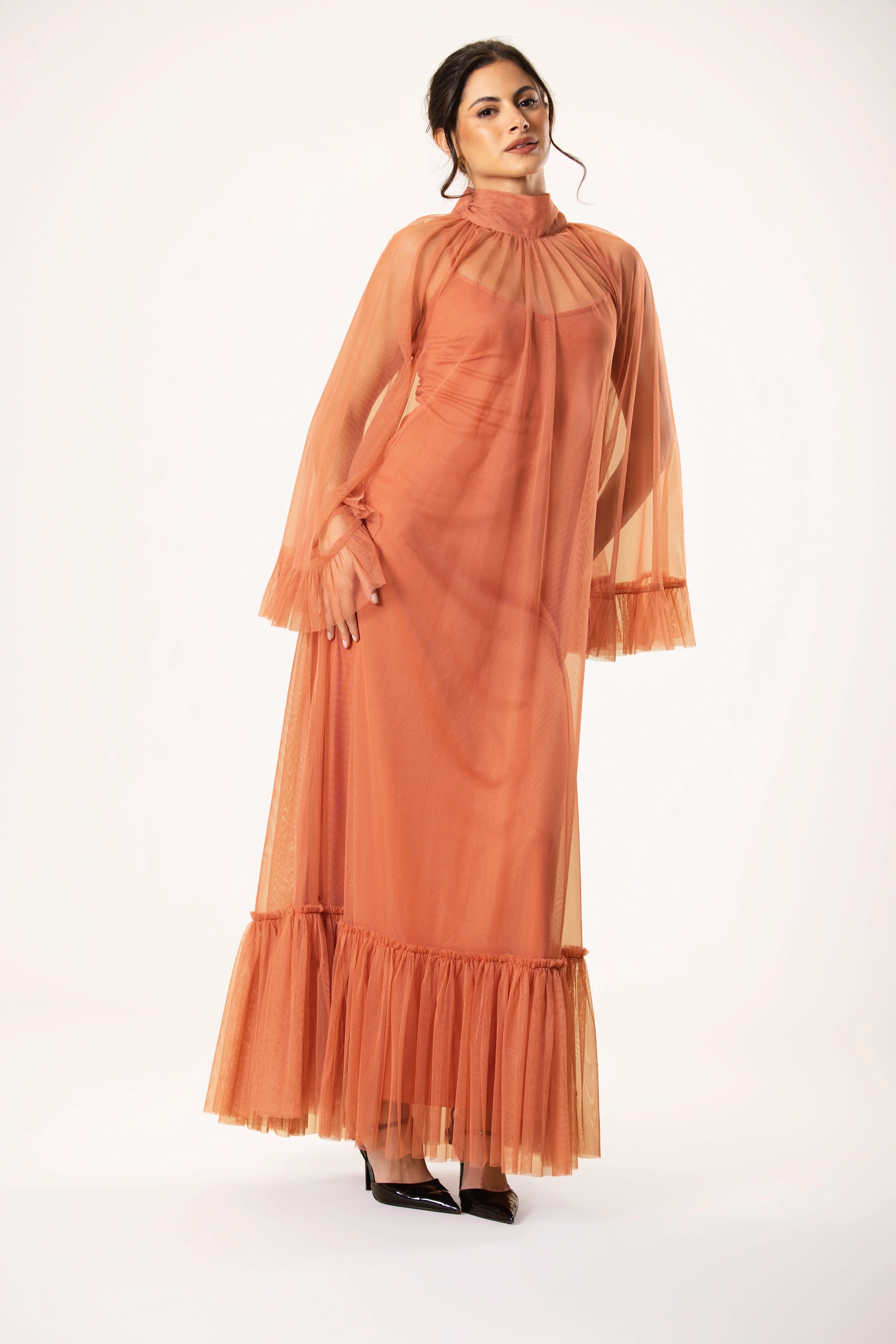 Malta Tulle Midaxi Dress in Terracotta sold by Lace & Beads product image thumbnail 5