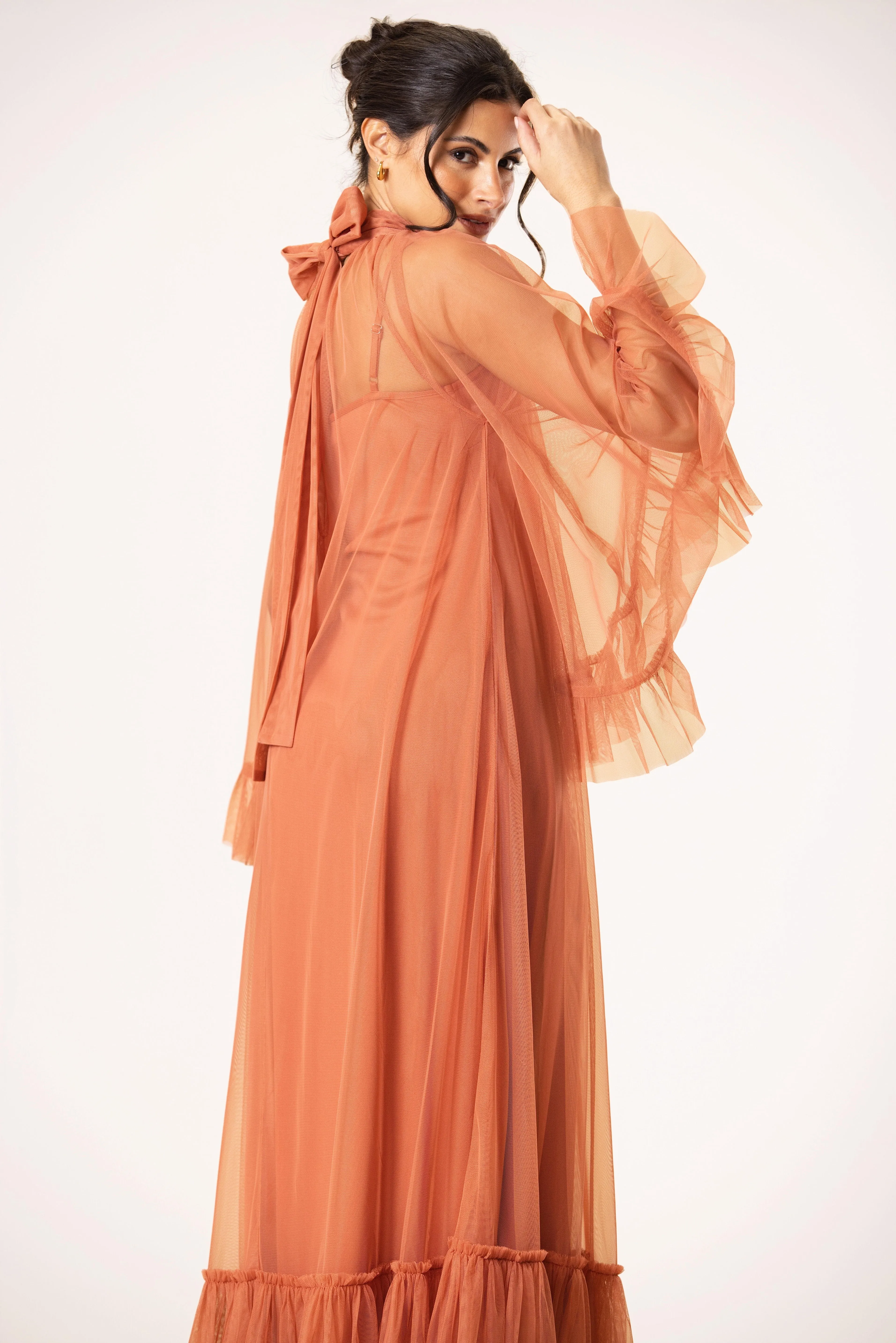 Malta Tulle Midaxi Dress in Terracotta sold by Lace & Beads product image thumbnail 3