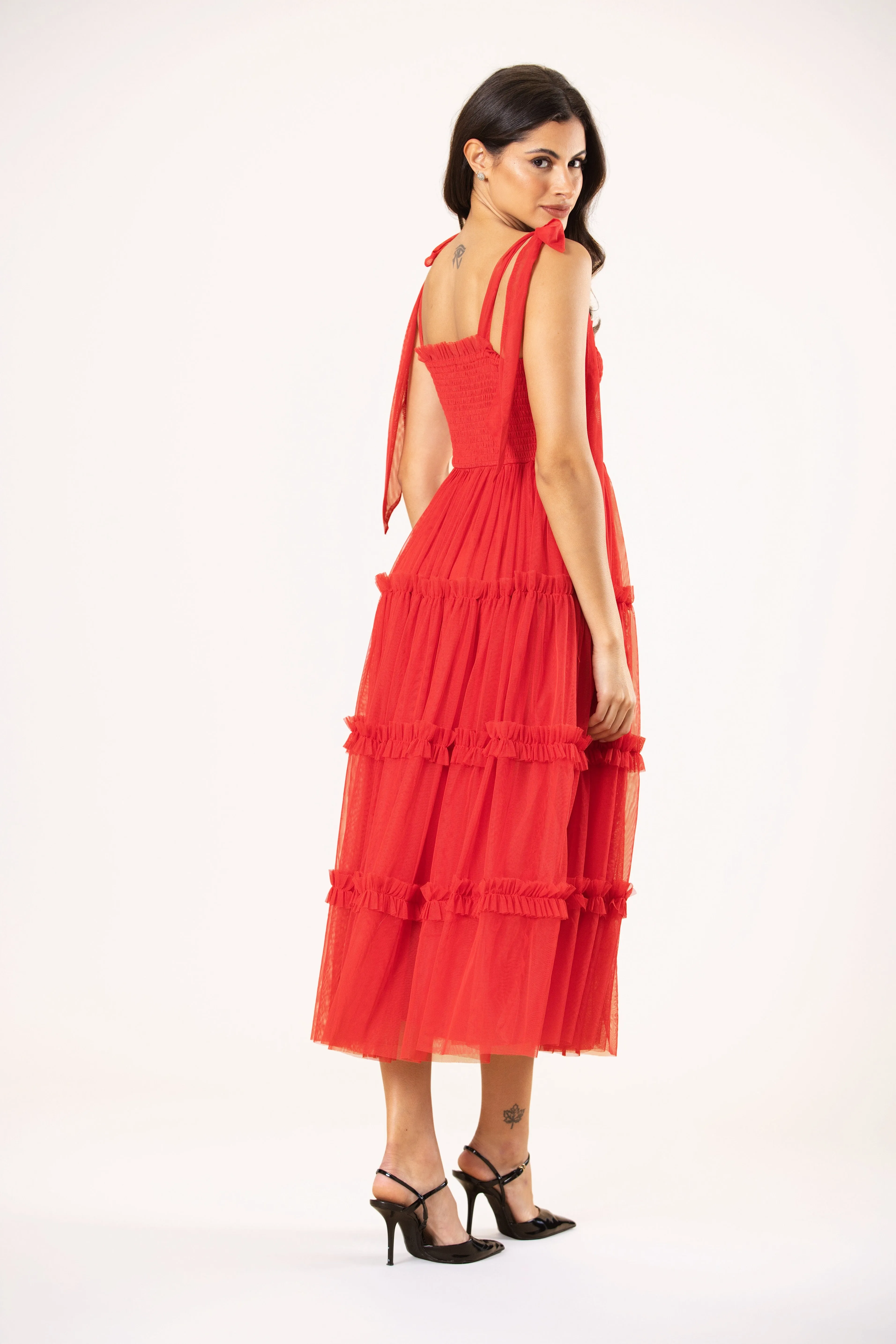 Louise Tulle Midi Dress in Red sold by Lace & Beads product image thumbnail 2