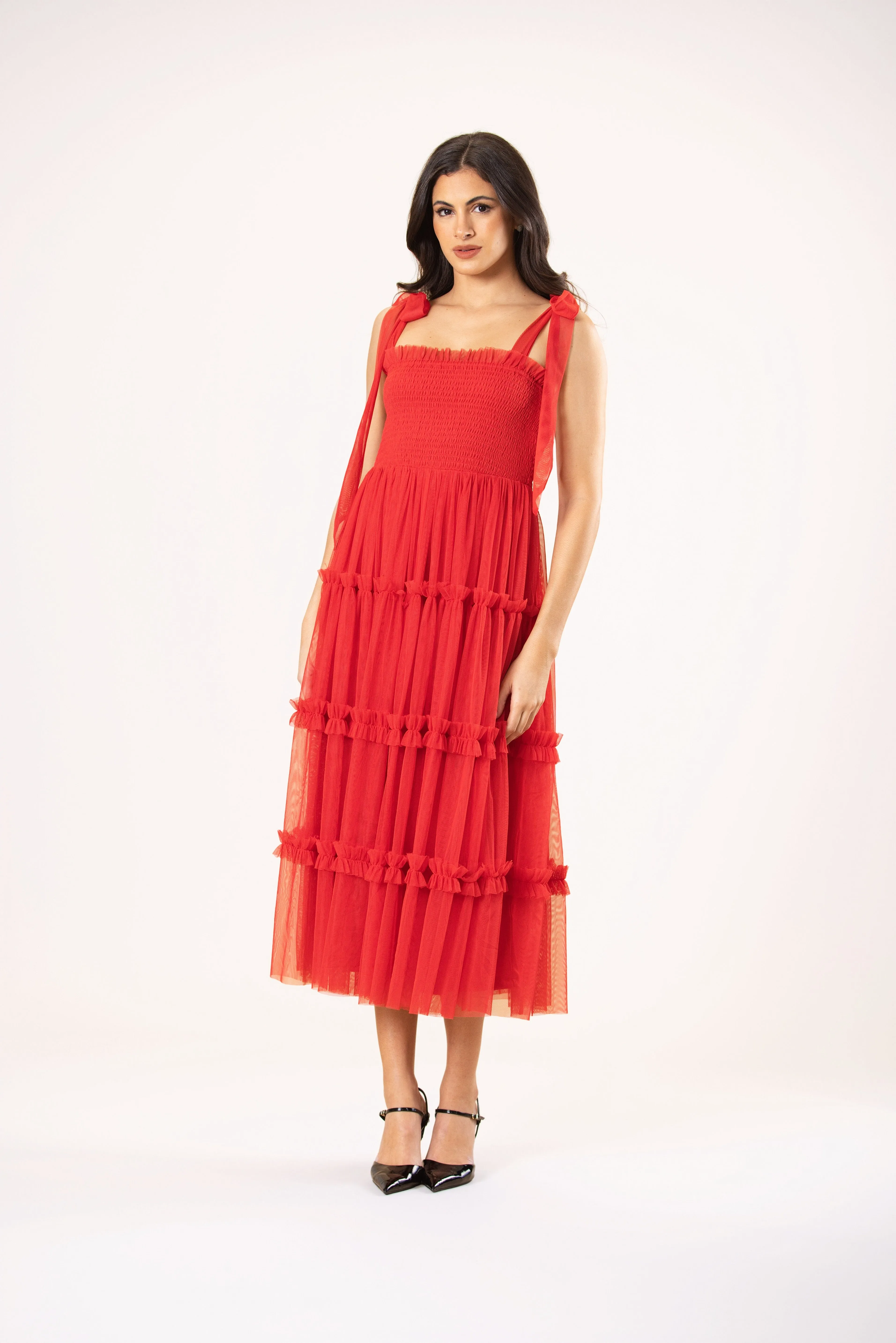 Louise Tulle Midi Dress in Red sold by Lace & Beads product image thumbnail 3