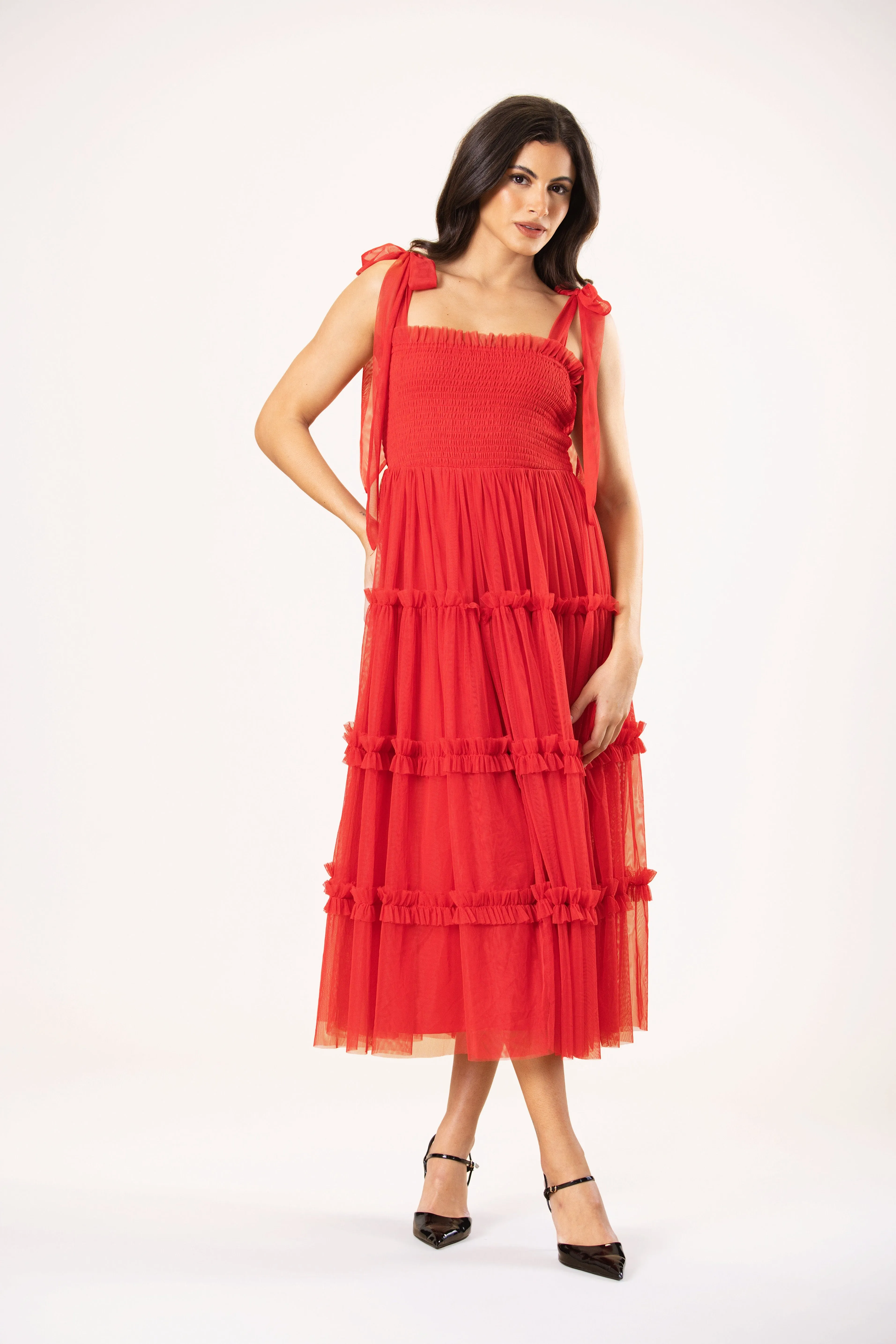 Louise Tulle Midi Dress in Red sold by Lace & Beads product image thumbnail 4