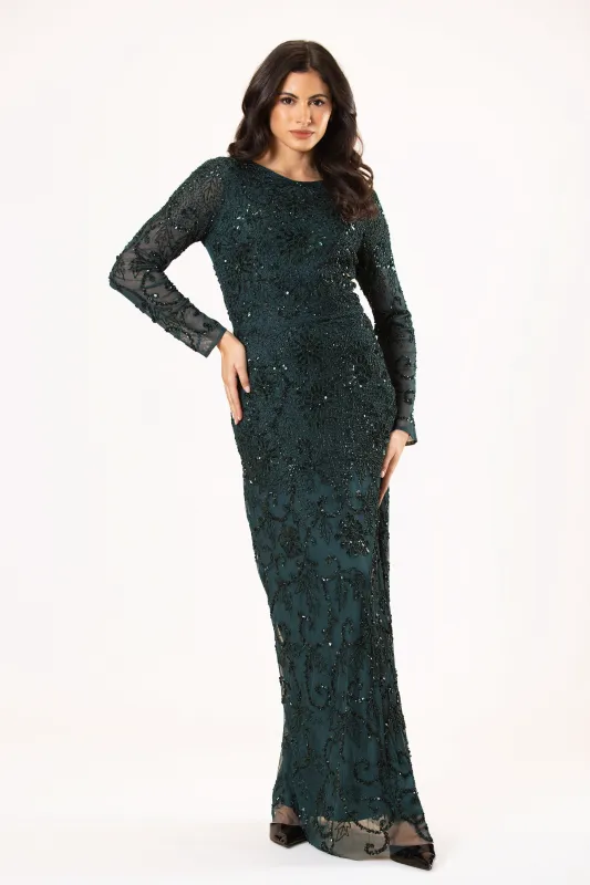 Alderose Embellished Maxi Dress in Emerald Green made by Lace & Beads