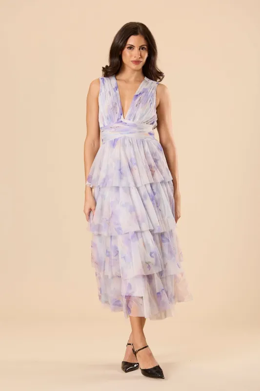 Astrid Tulle Midi Dress in Amethyst Floral sold by Lace & Beads