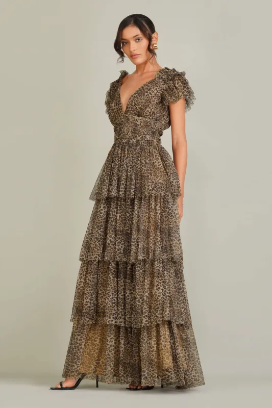 Naomi Tulle Maxi Dress in Animal Print made by Lace & Beads